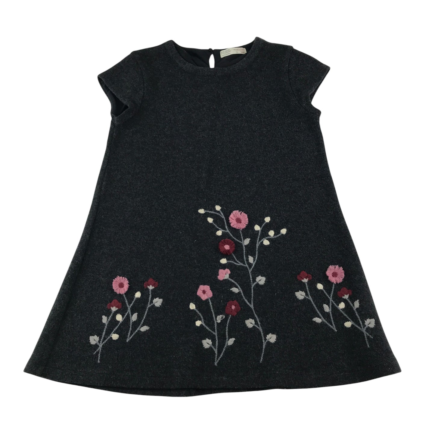 Zara dress 11-12 years grey embroidered floral design A-line short sleeve wool mix