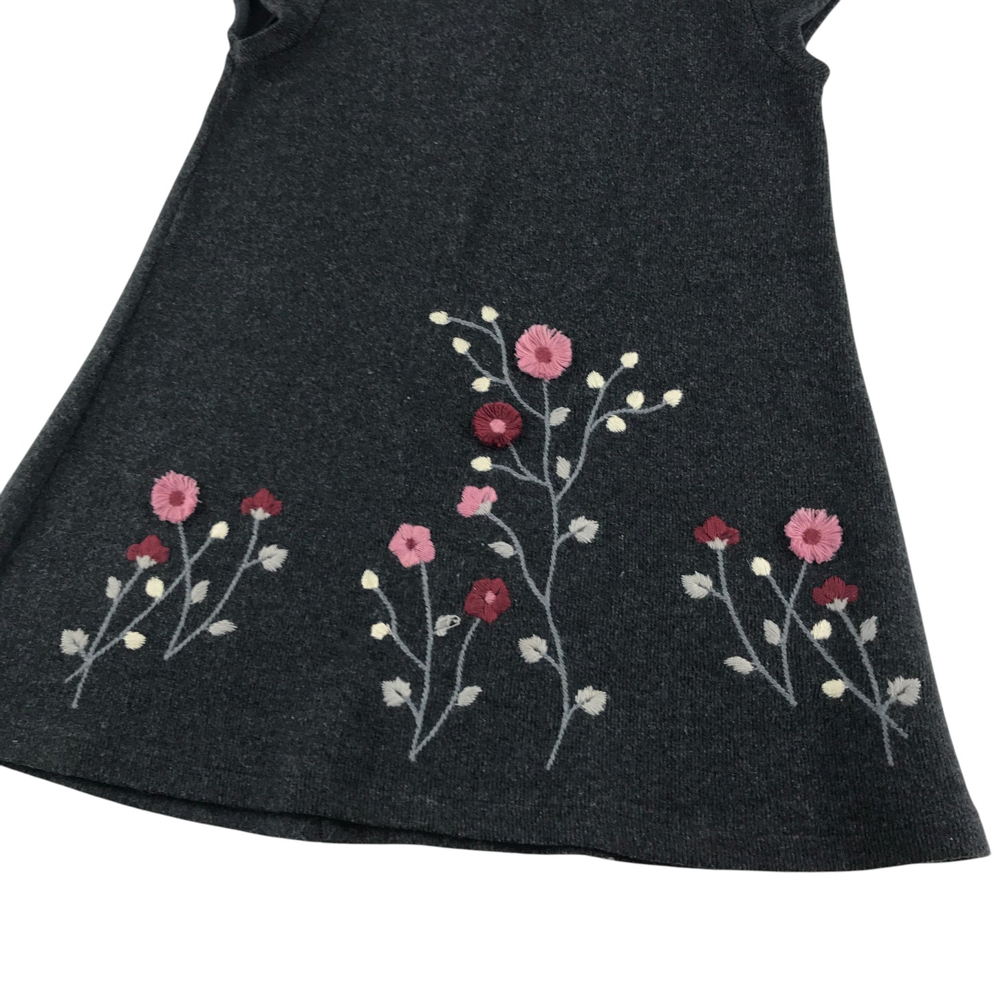 Zara dress 11-12 years grey embroidered floral design A-line short sleeve wool mix