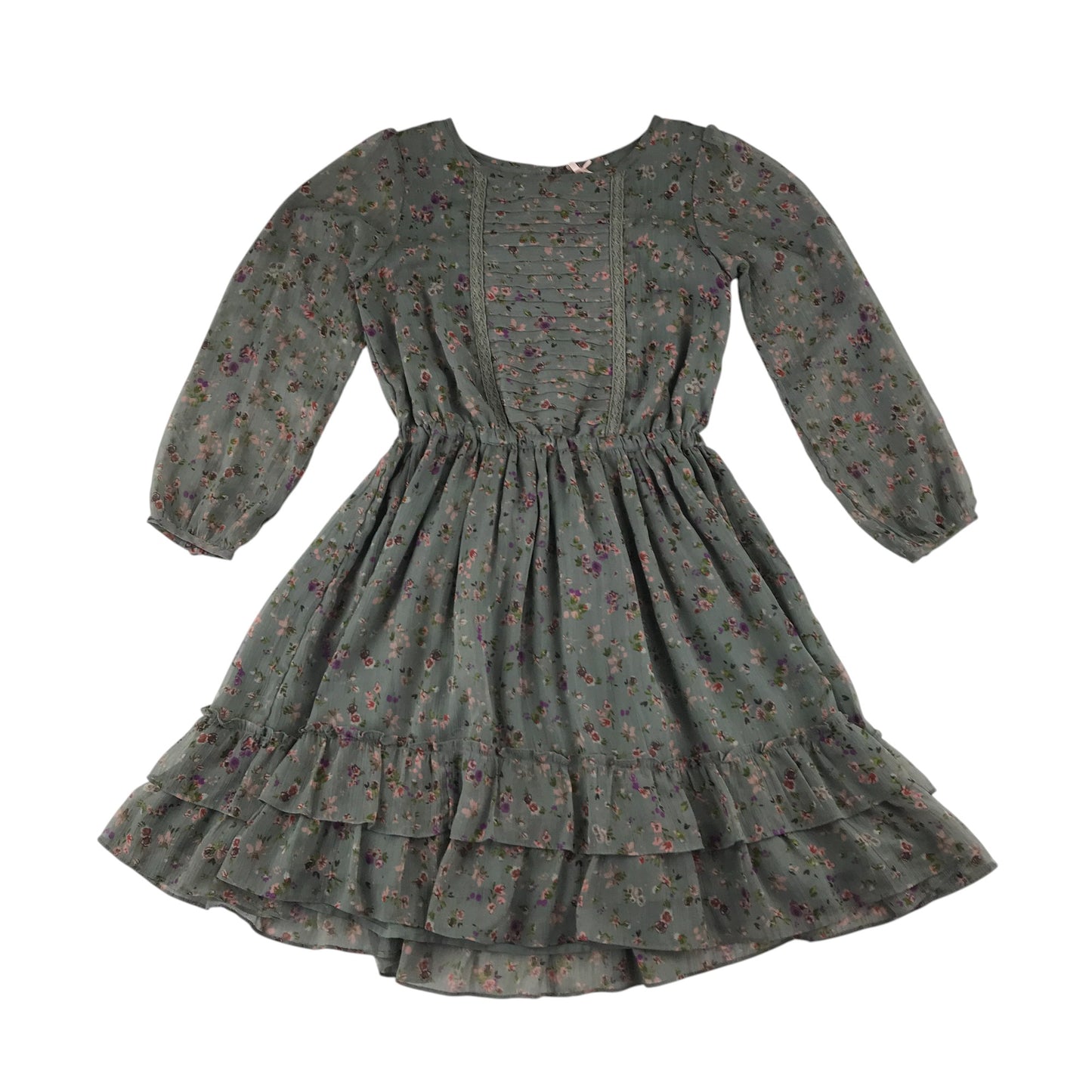 Next dress 11-12 years grey floral design A-line long sleeve