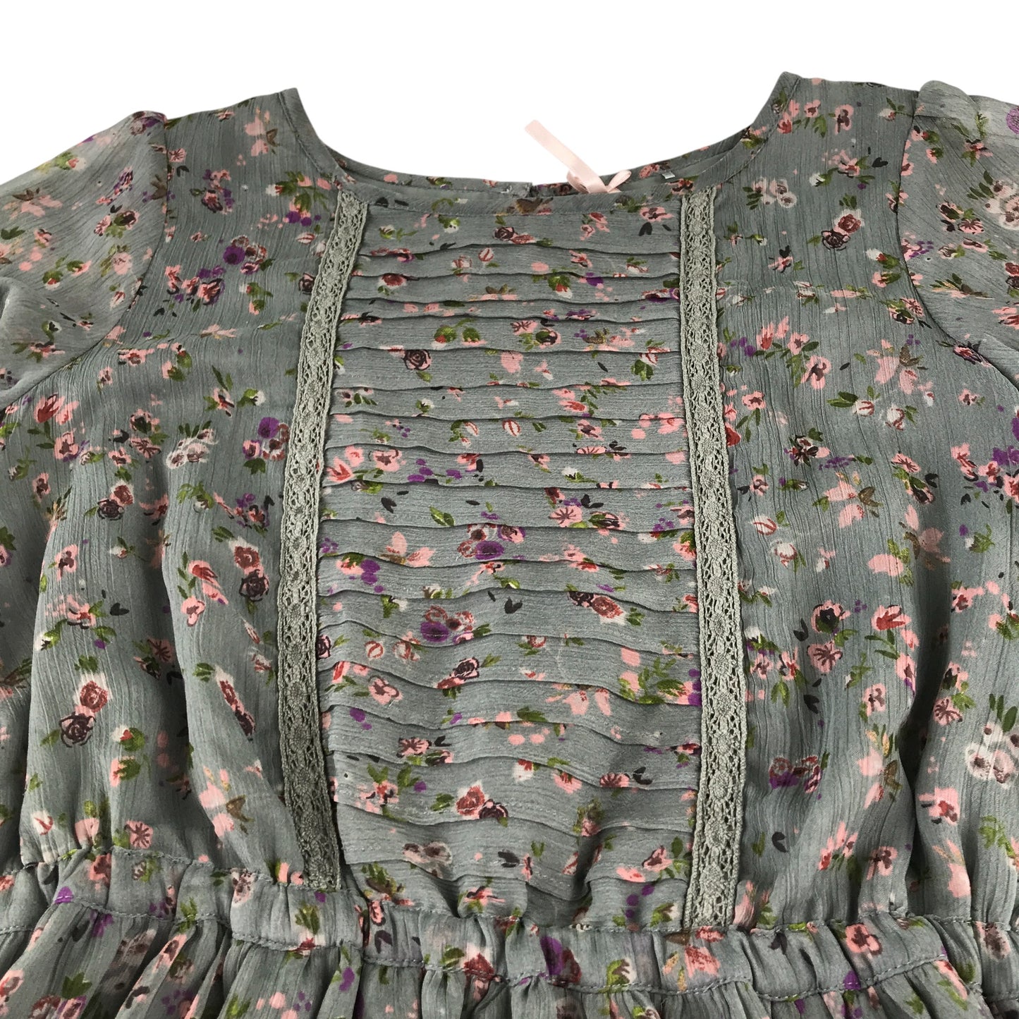 Next dress 11-12 years grey floral design A-line long sleeve