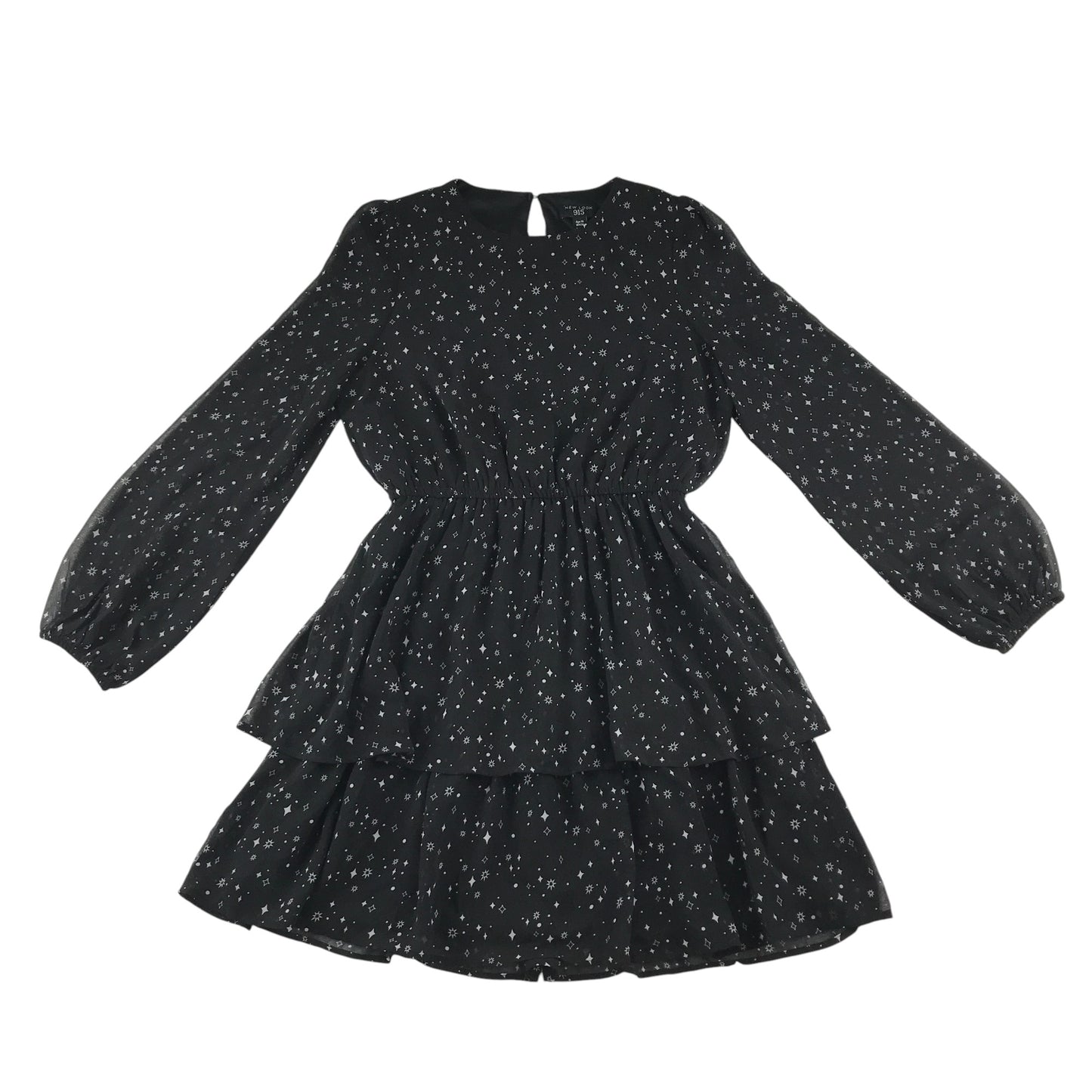 New Look dress 13-14 years black starry print A-line long sleeve