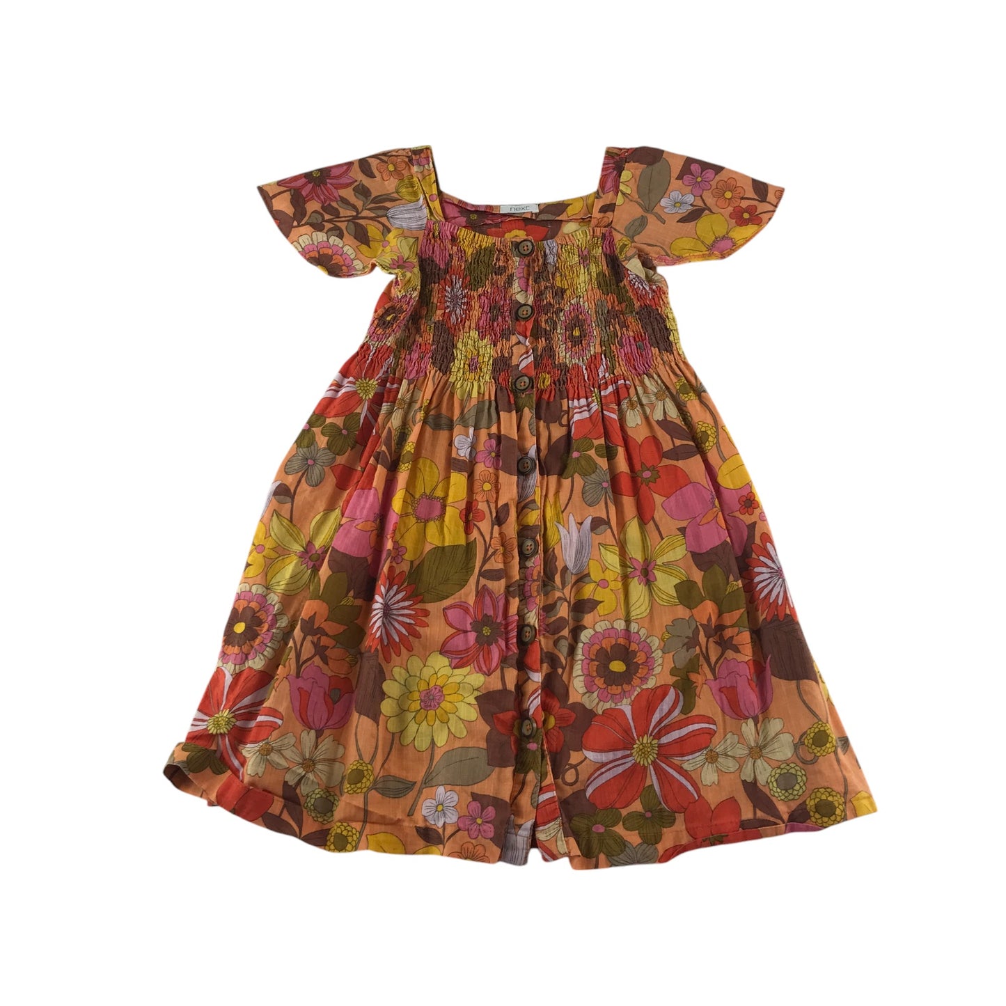 Next dress 6-7 years orange peachy warm toned floral print design cotton