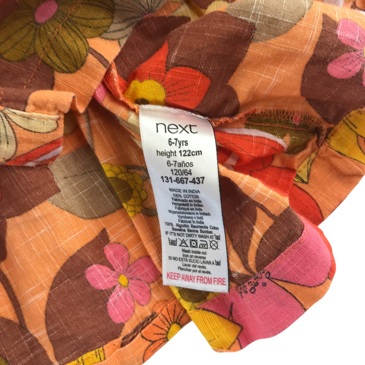 Next dress 6-7 years orange peachy warm toned floral print design cotton