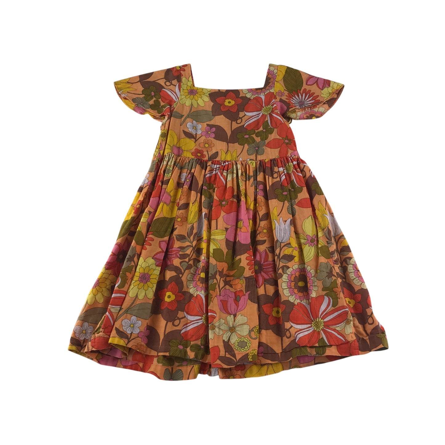 Next dress 6-7 years orange peachy warm toned floral print design cotton