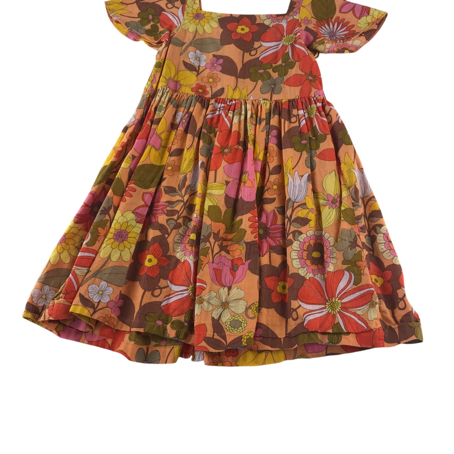 Next dress 6-7 years orange peachy warm toned floral print design cotton