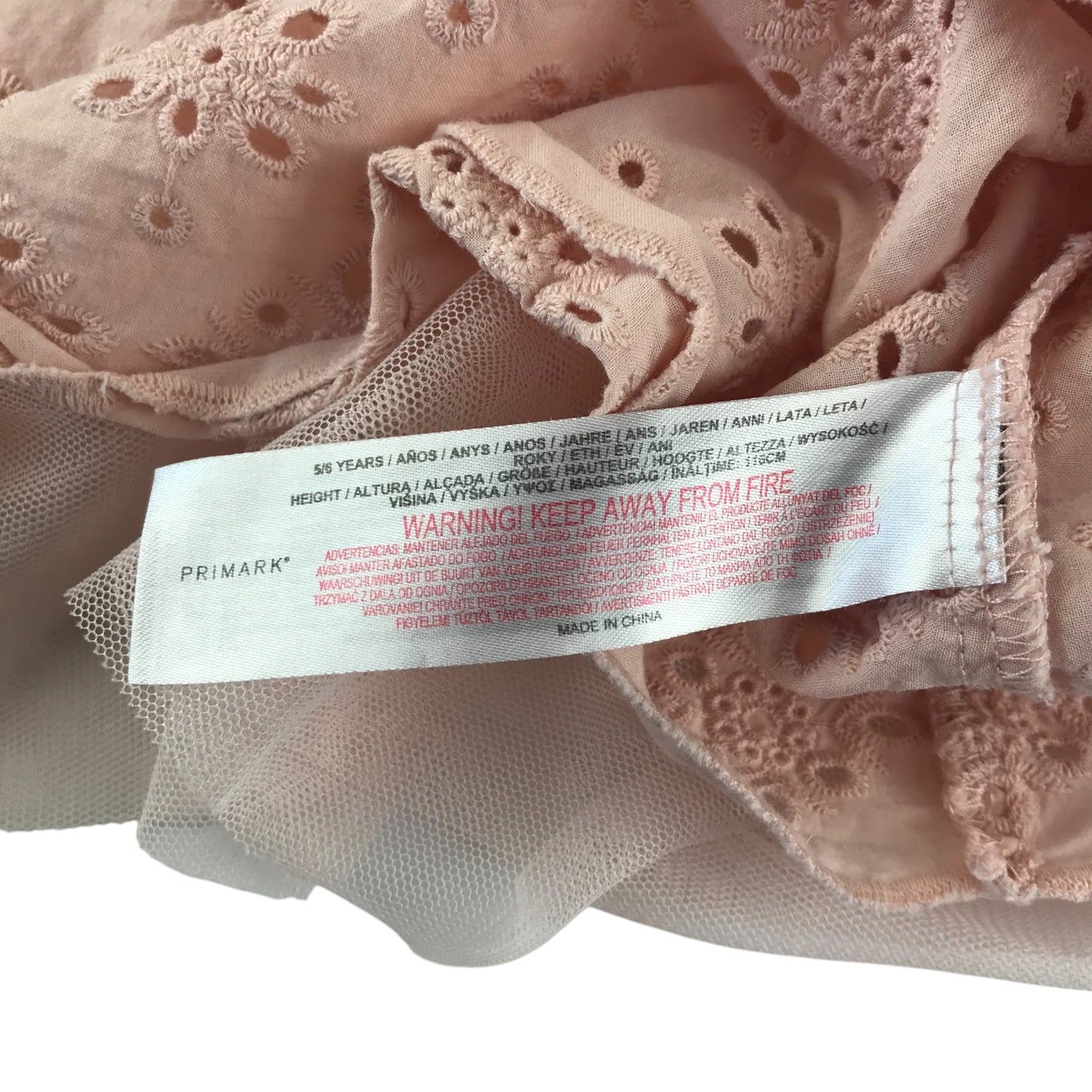 Primark dress 5-6 years pink frilled shoulders and tulle skirt