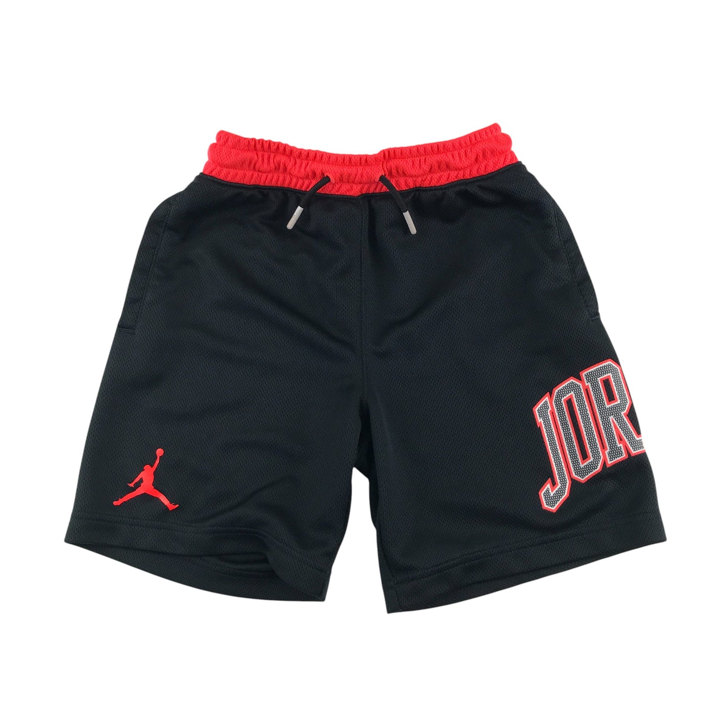 Jordan sports shorts 9-10 years black with red waistband and logos