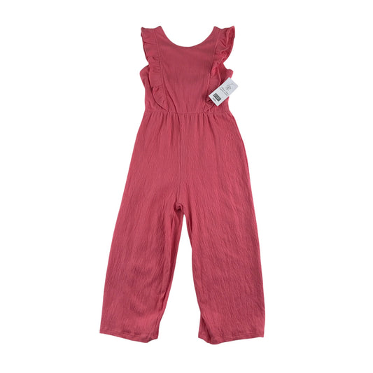 F&F jumpsuit 7-8 years pink frilled butterfly sleeve crinkle texture