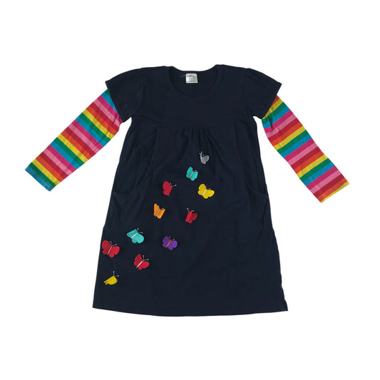 Dress 6-7 years navy with rainbow sleeves and butterfly design