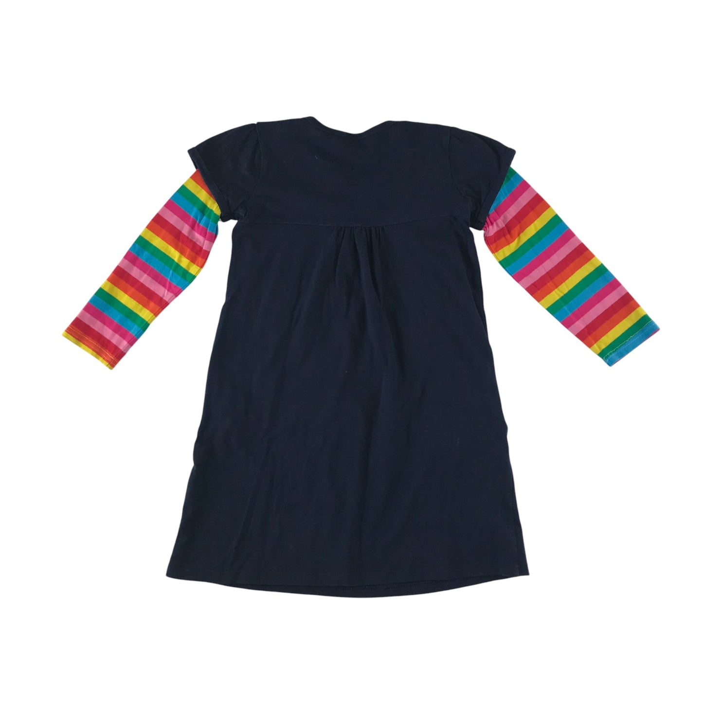 Dress 6-7 years navy with rainbow sleeves and butterfly design