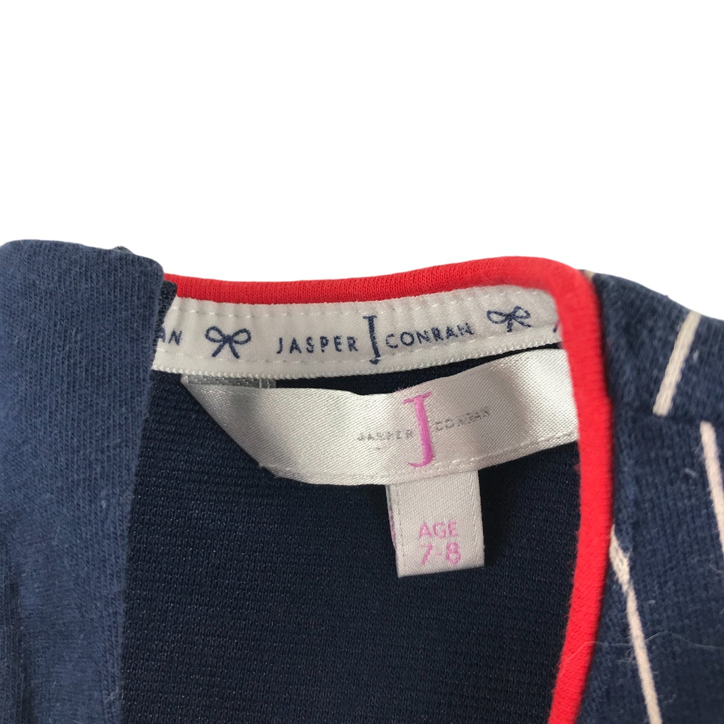 Jasper J Conran dress 7-8 years navy and white stripy A-line sleeveless