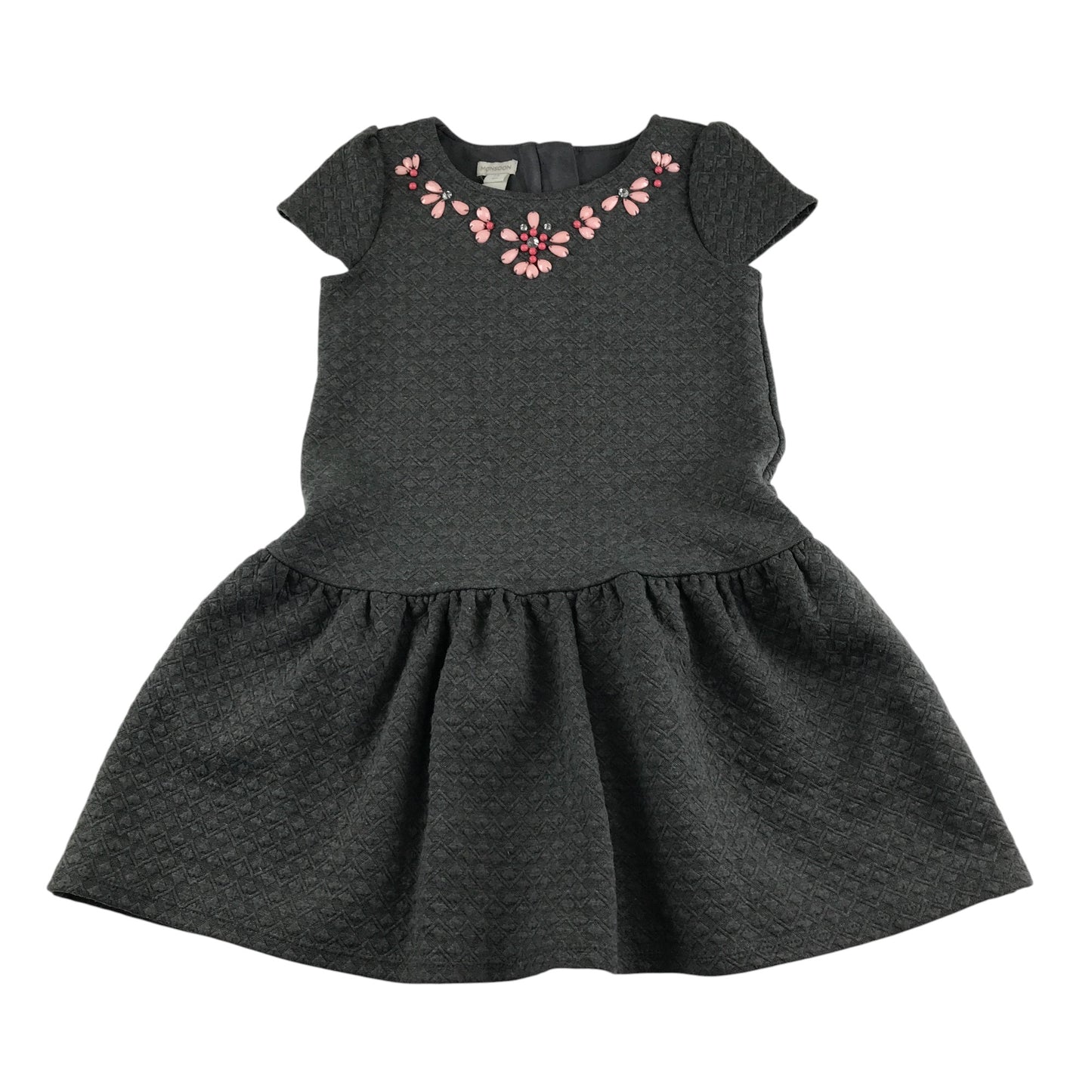 Monsoon dress 7-8 years grey with nice gem detailing around neck A-line short sleeve