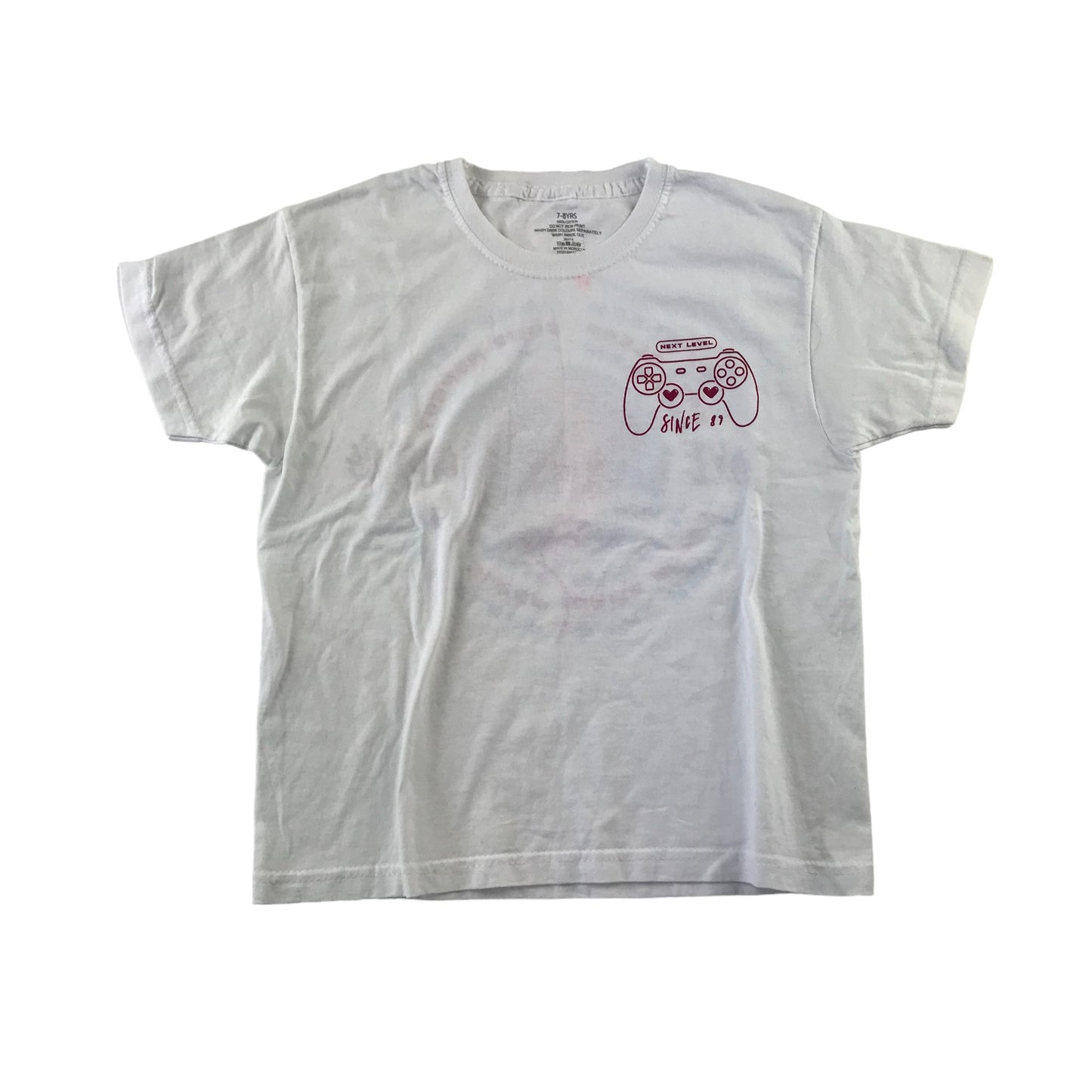 White t-shirt 7-8 years gamin print short sleeve cotton