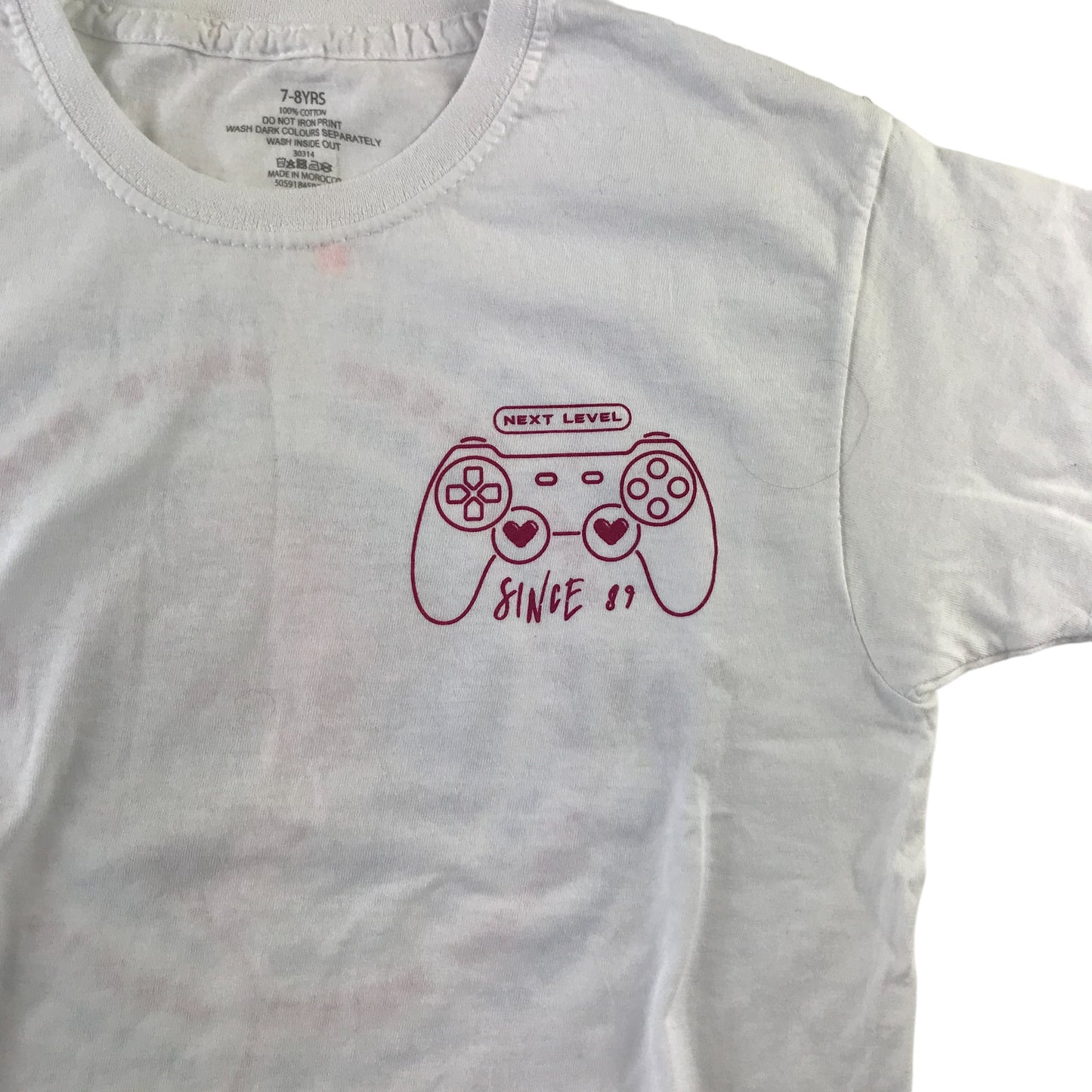 White t-shirt 7-8 years gamin print short sleeve cotton