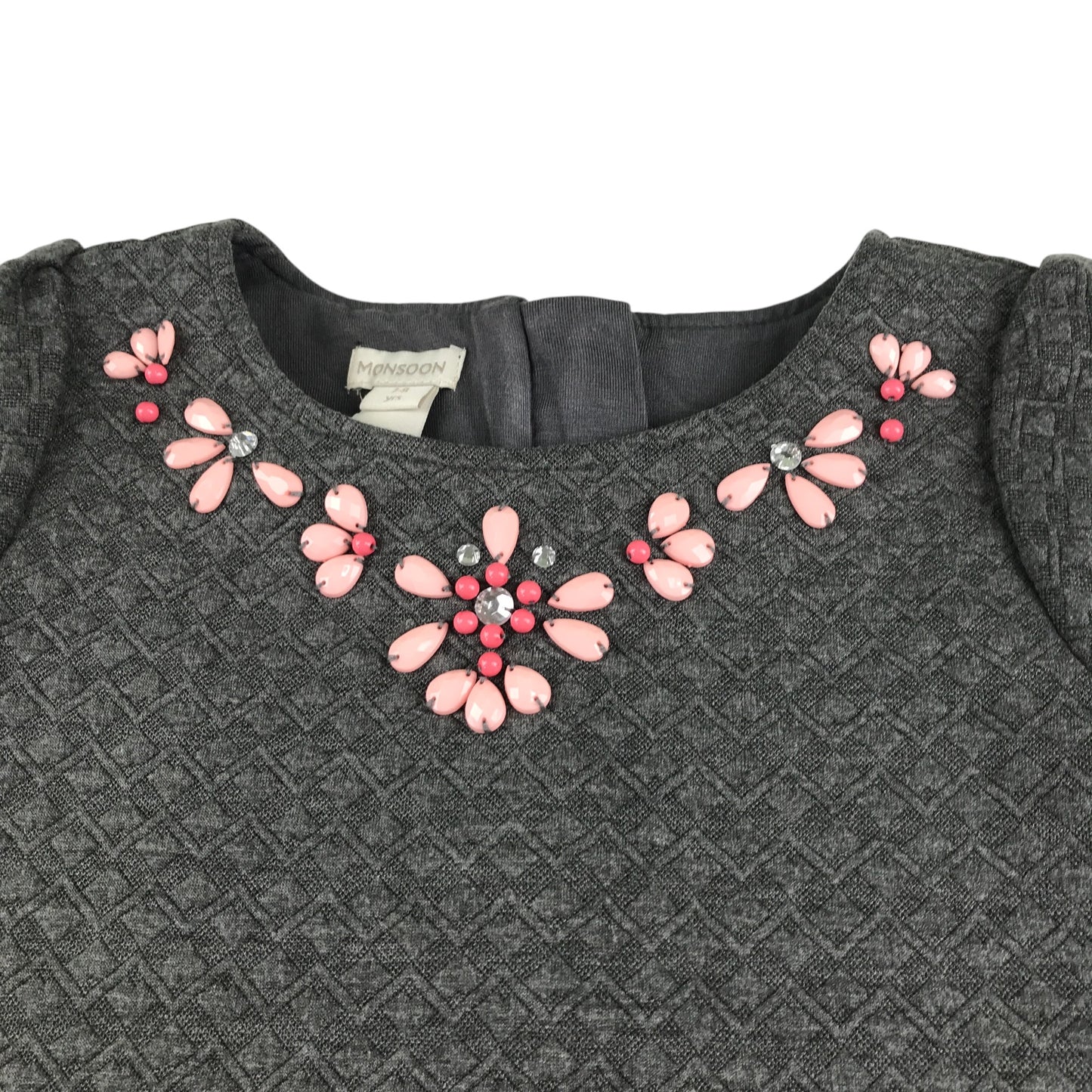 Monsoon dress 7-8 years grey with nice gem detailing around neck A-line short sleeve
