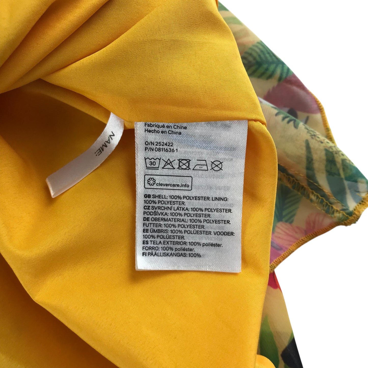Emma Jayne x H&M dress 8-9 years yellow jungle themed print with parrots print design layered