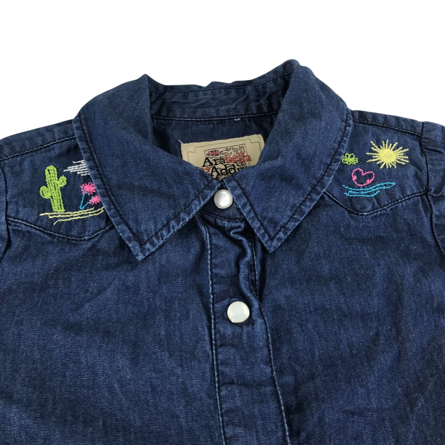 Arabella & Addison dress 6-7 years blue denim shirt with belt and embroidery cotton