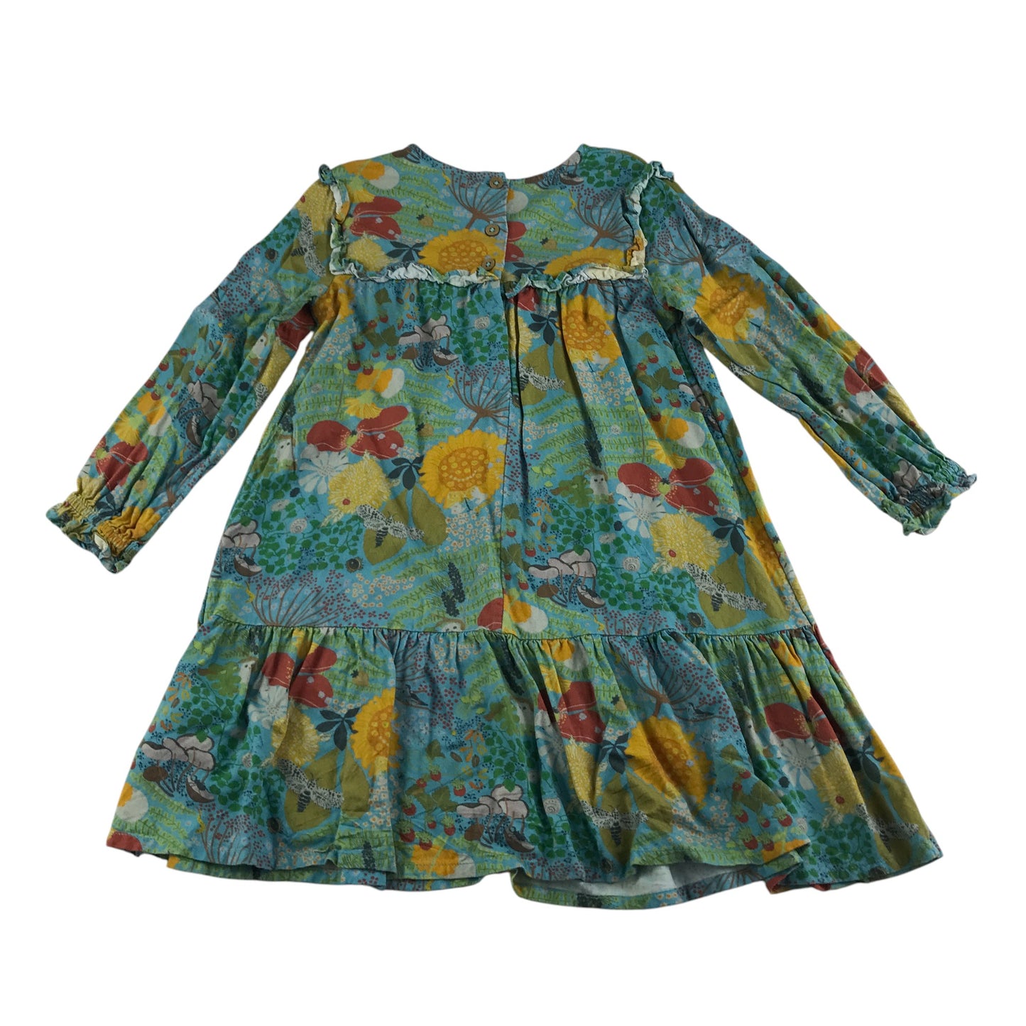 Frugi dress 5-6 years green floral print A-line tiered long sleeve
