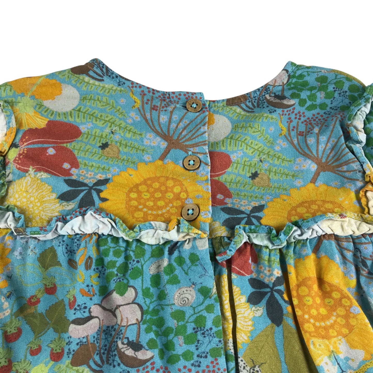 Frugi dress 5-6 years green floral print A-line tiered long sleeve