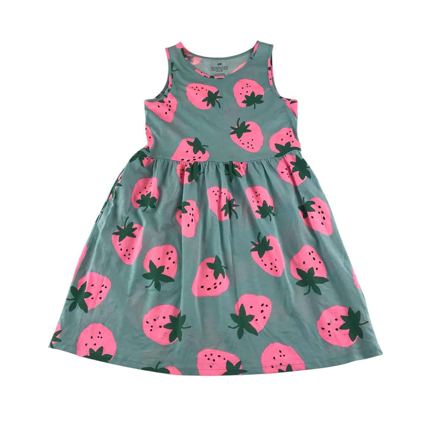 H&M dress 9-10 years blue strawberry t-shirt material print design