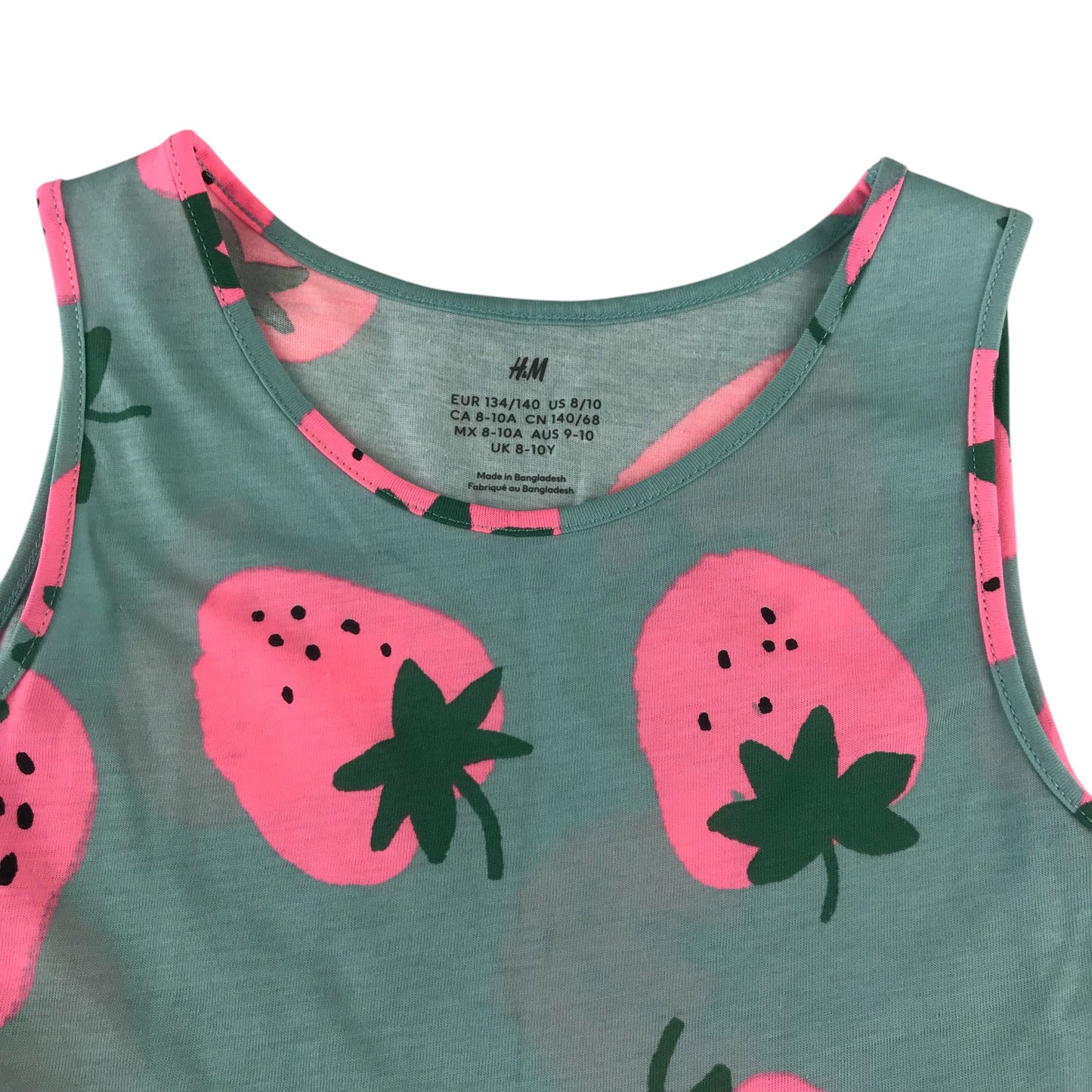 H&M dress 9-10 years blue strawberry t-shirt material print design