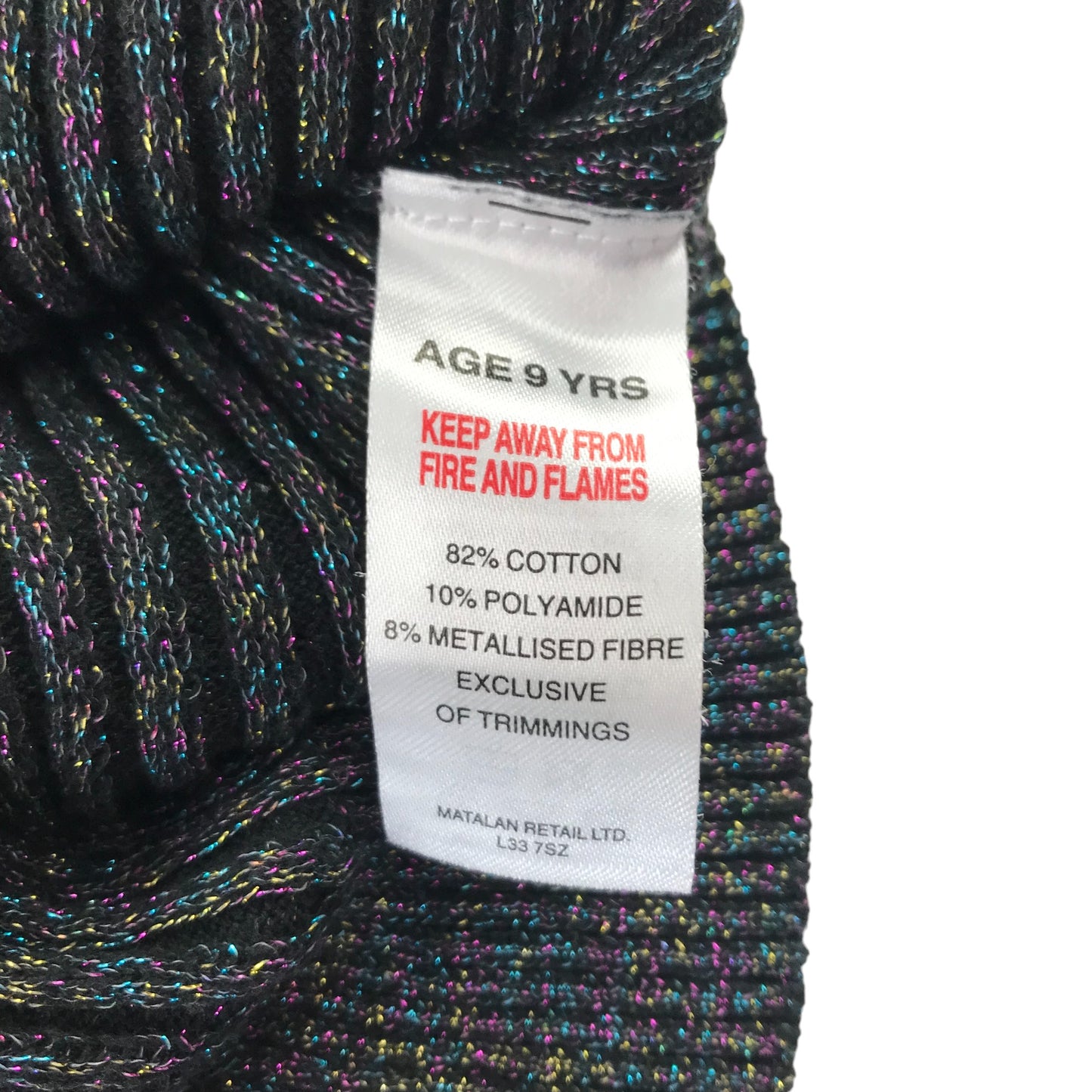 Matalan Cardigan Age 8 Black with Multicoloured Metallic Shine Design