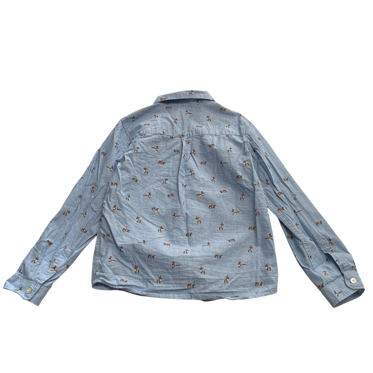 H&M 7-8 years light blue festive reindeer print cotton shirt