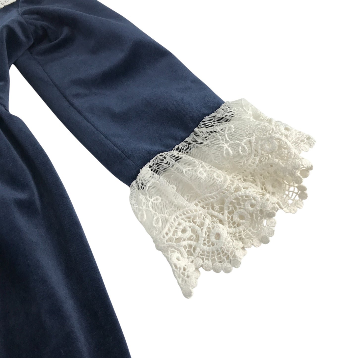 Fina Ejerique dress 7-8 years navy blue velvet style with lace collar and sleeve details