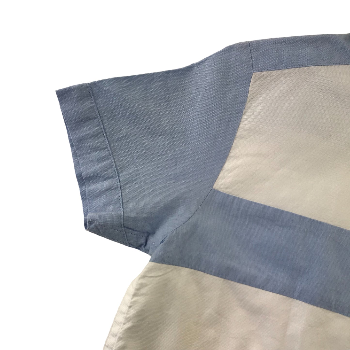 Next Shirt Age 5 White with Blue Sleeves Stripe Across Chest Short Sleeve Button Up Cotton