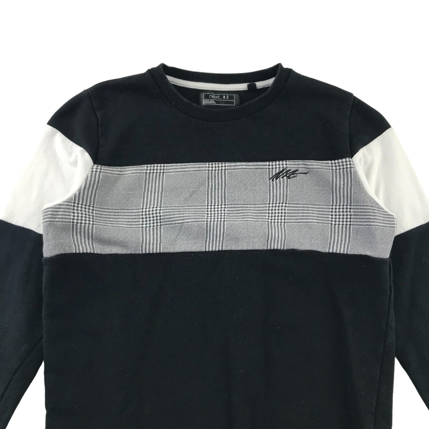 Next Sweater Age 10-11 Black Grey White Panelled Cotton