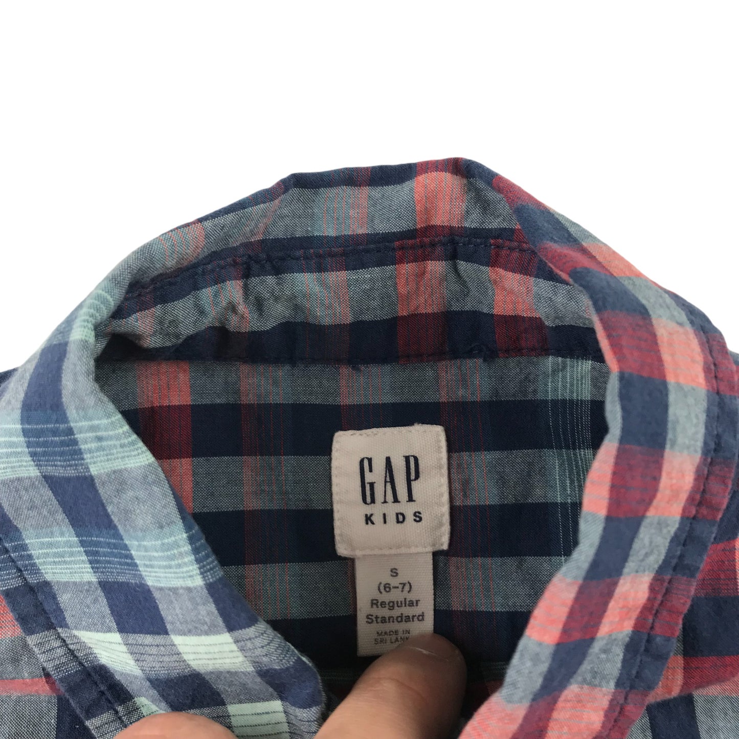 Gap Shirt Age 6 Blue and Red Checked Gradient Short Sleeve Button Up Cotton