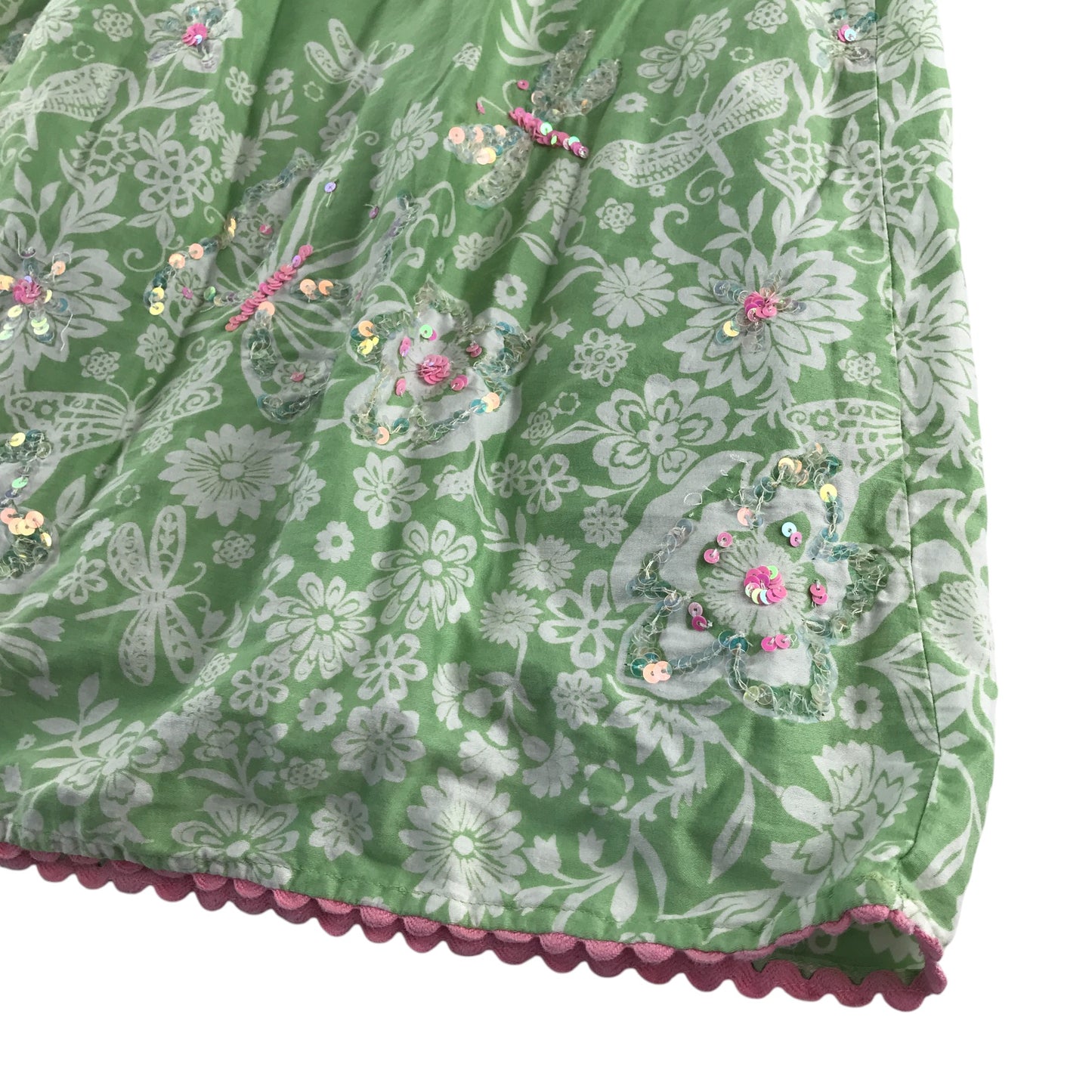 Monsoon dress 11 years green floral print with sequin detailing shoulder straps A-line