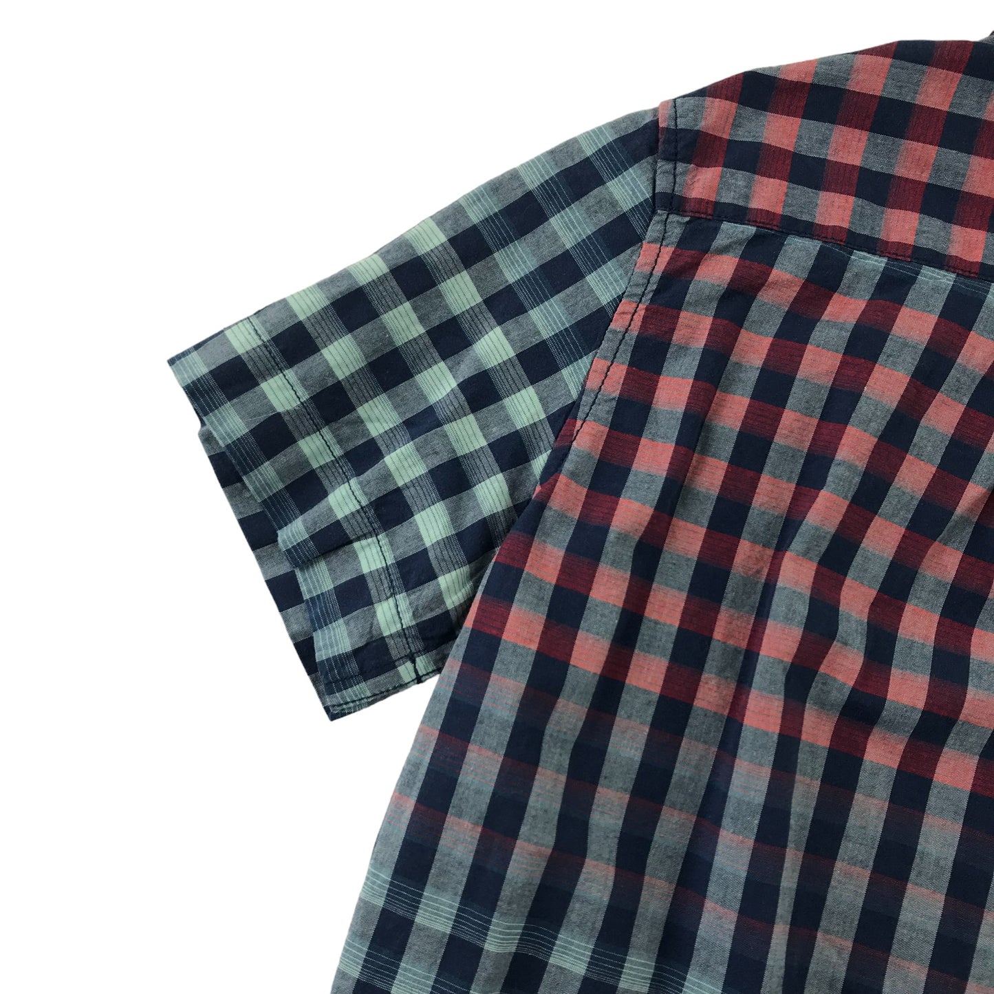 Gap Shirt Age 6 Blue and Red Checked Gradient Short Sleeve Button Up Cotton