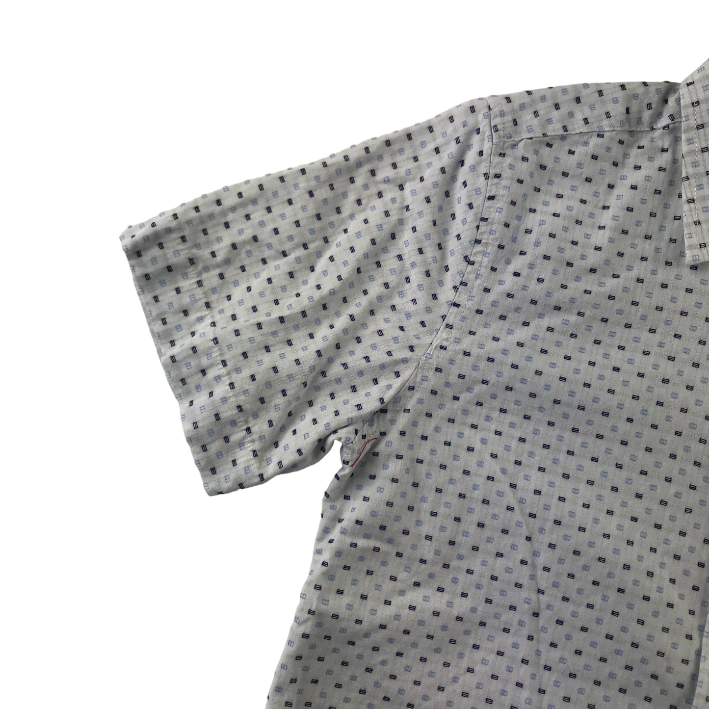 Jasper Conran Jeans Shirt Age 7 White Rectangle Print Short Sleeve Button Up Cotton