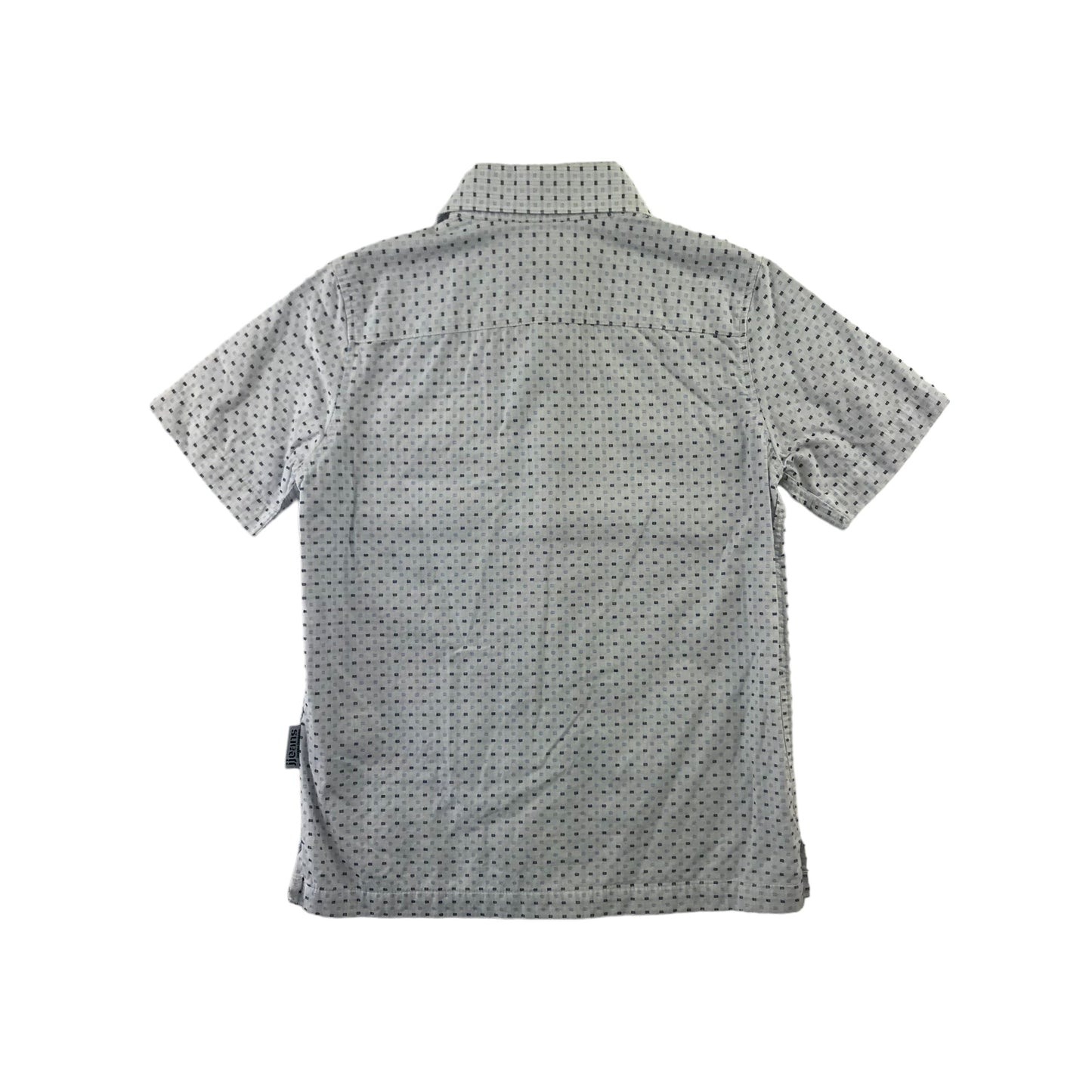 Jasper Conran Jeans Shirt Age 7 White Rectangle Print Short Sleeve Button Up Cotton