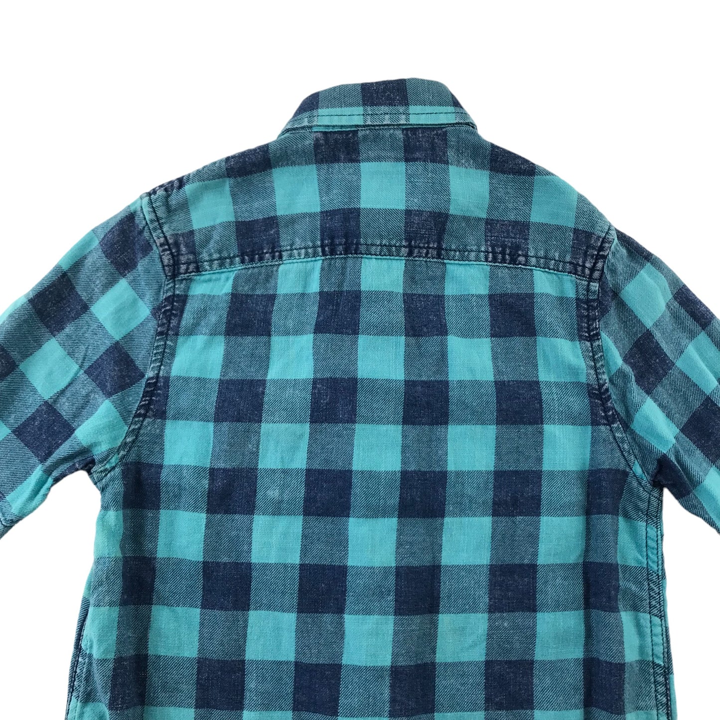 Next Shirt Age 8 Blue and Navy Checked Short Sleeve Button Up Cotton