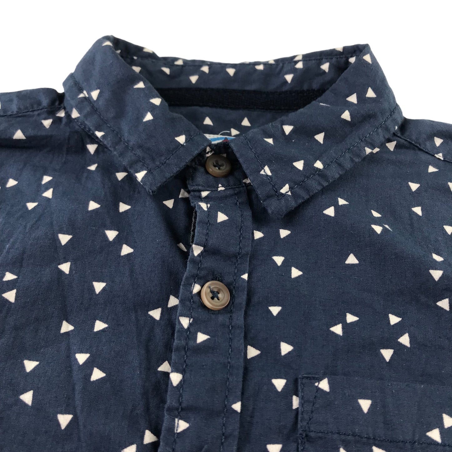 Tu Shirt Age 8 Navy with Triangle Pattern Short Sleeve Button Up Cotton