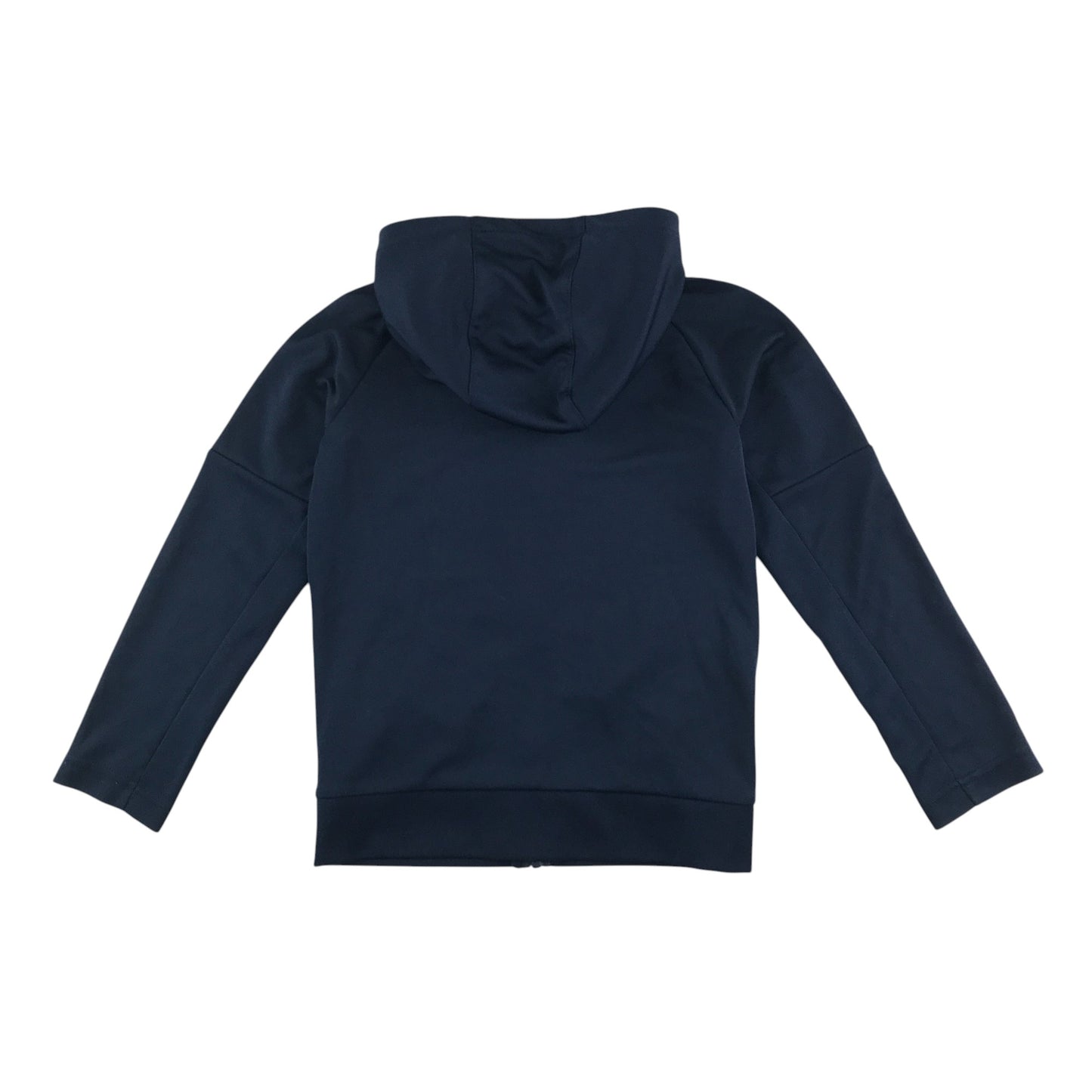 Nike sports hoodie 6-7 years navy full zipper with white shoulder stripes stopping midway