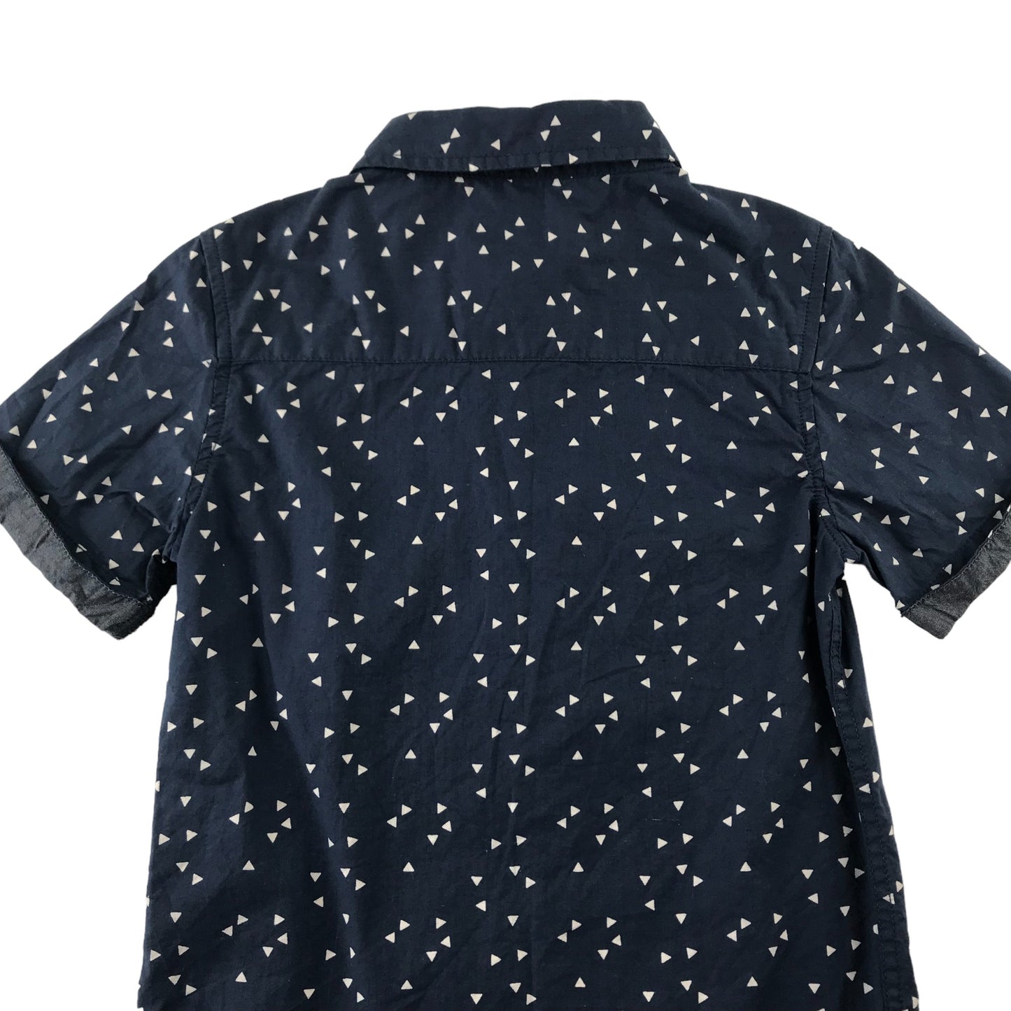 Tu Shirt Age 8 Navy with Triangle Pattern Short Sleeve Button Up Cotton