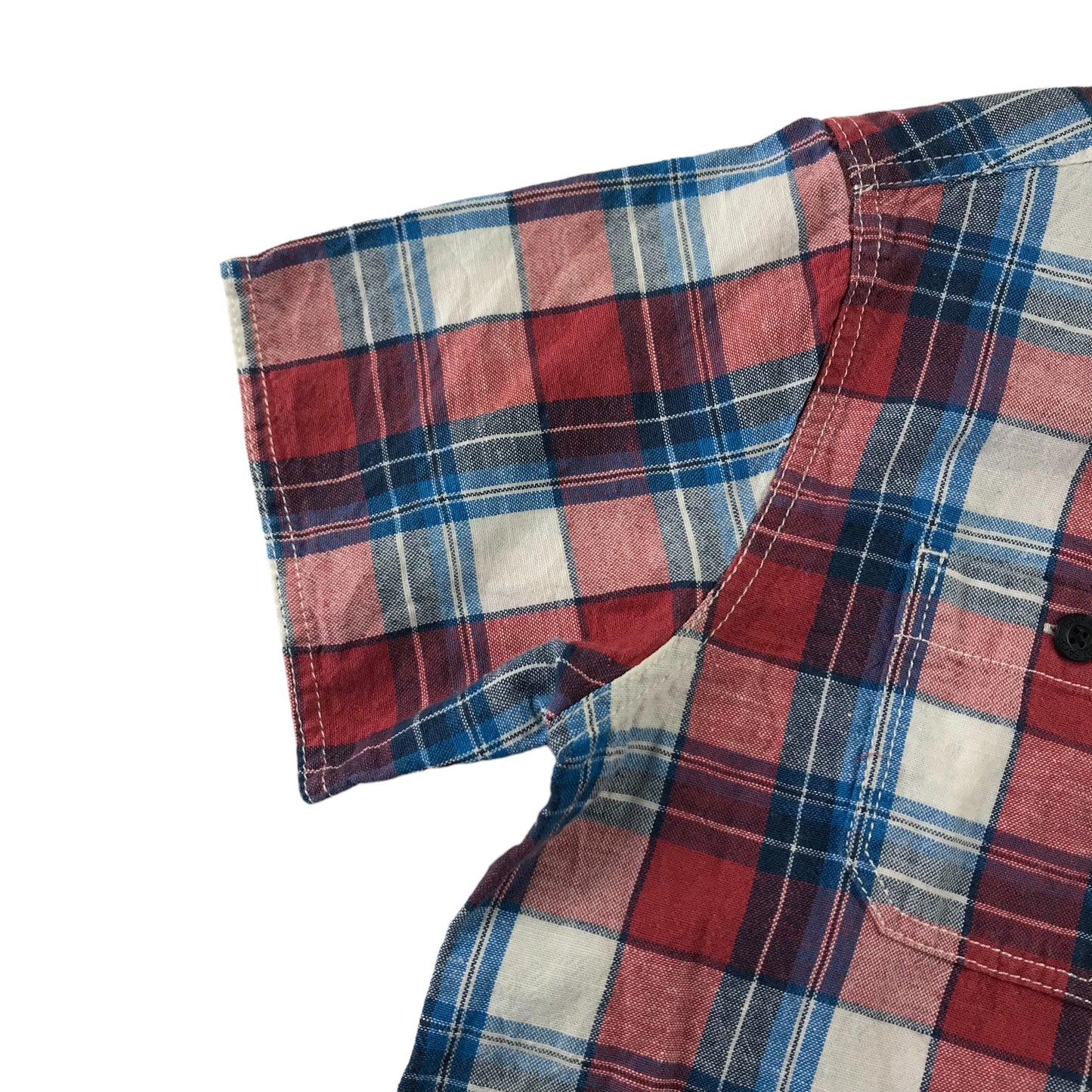 Fatface Shirt Age 8 Red White Blue Checked Pattern Short Sleeve Button Up