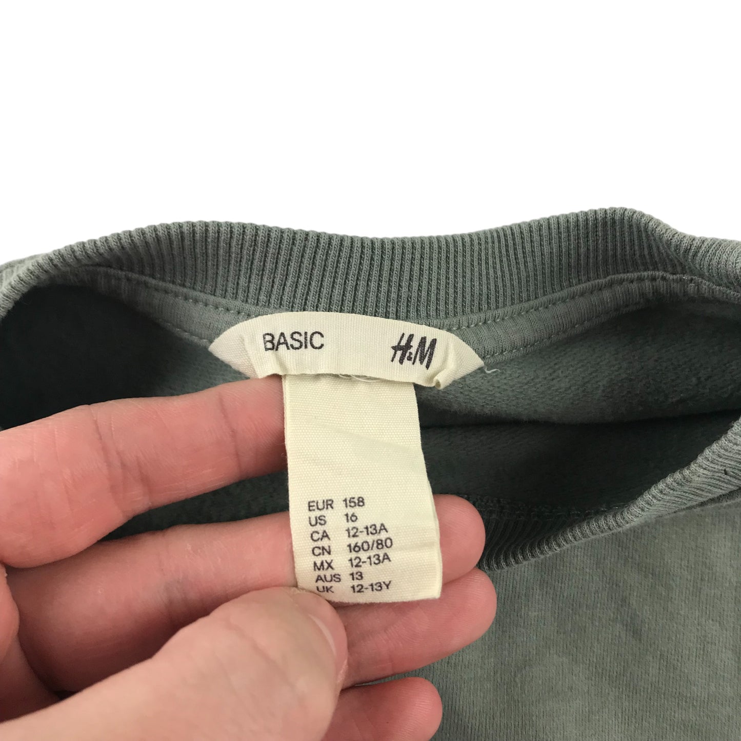 H&M Sweater Age 12 Light Khaki Green Cropped Cotton