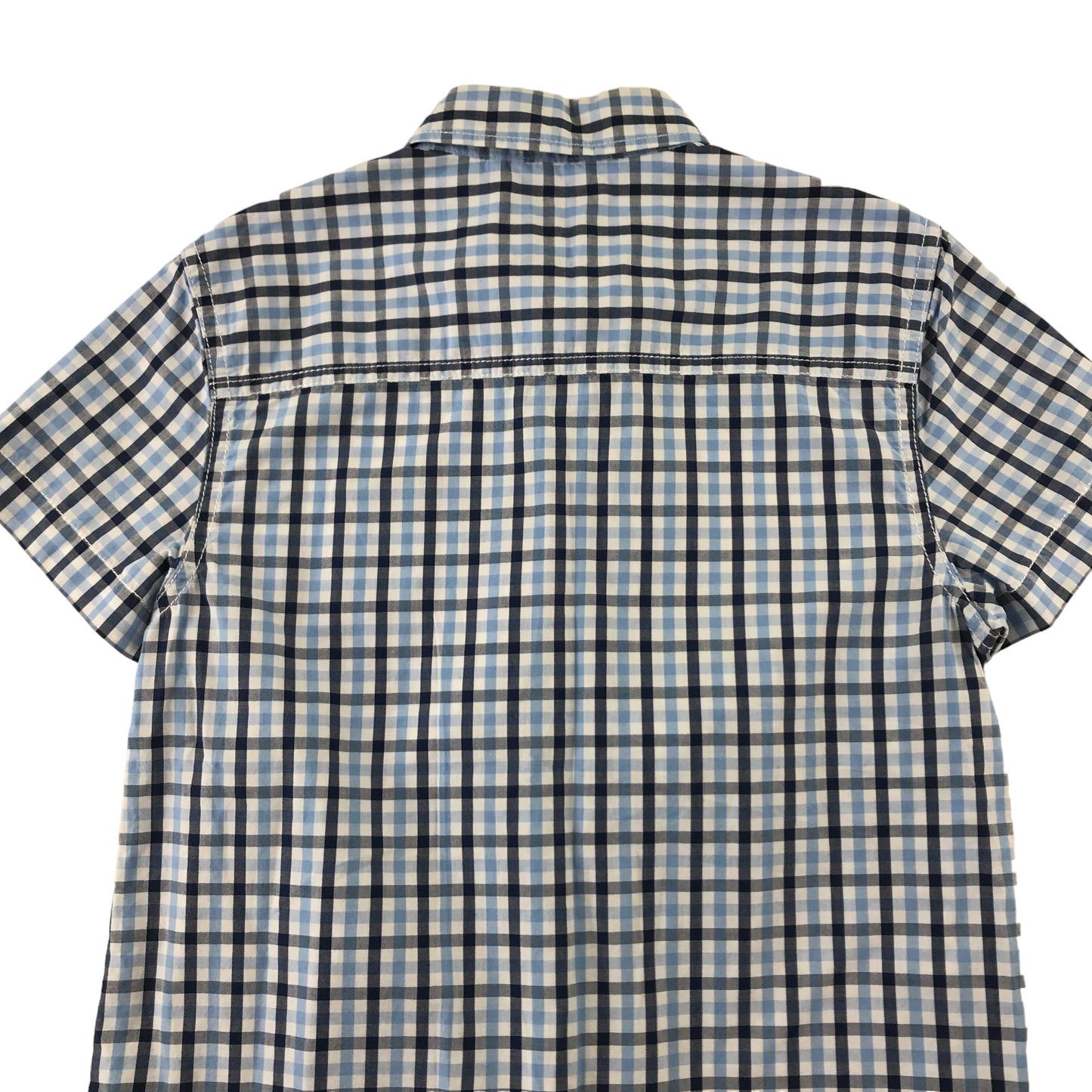 Next Shirt Age 9 Blue and Navy Checked Pattern Short Sleeve Button Up Cotton