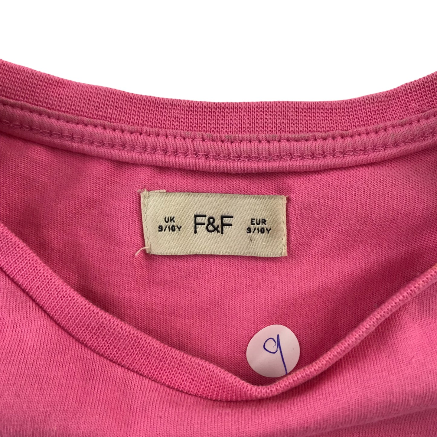 F&F t-shirt 9-10 years pink butterfly cap sleeve plain cotton