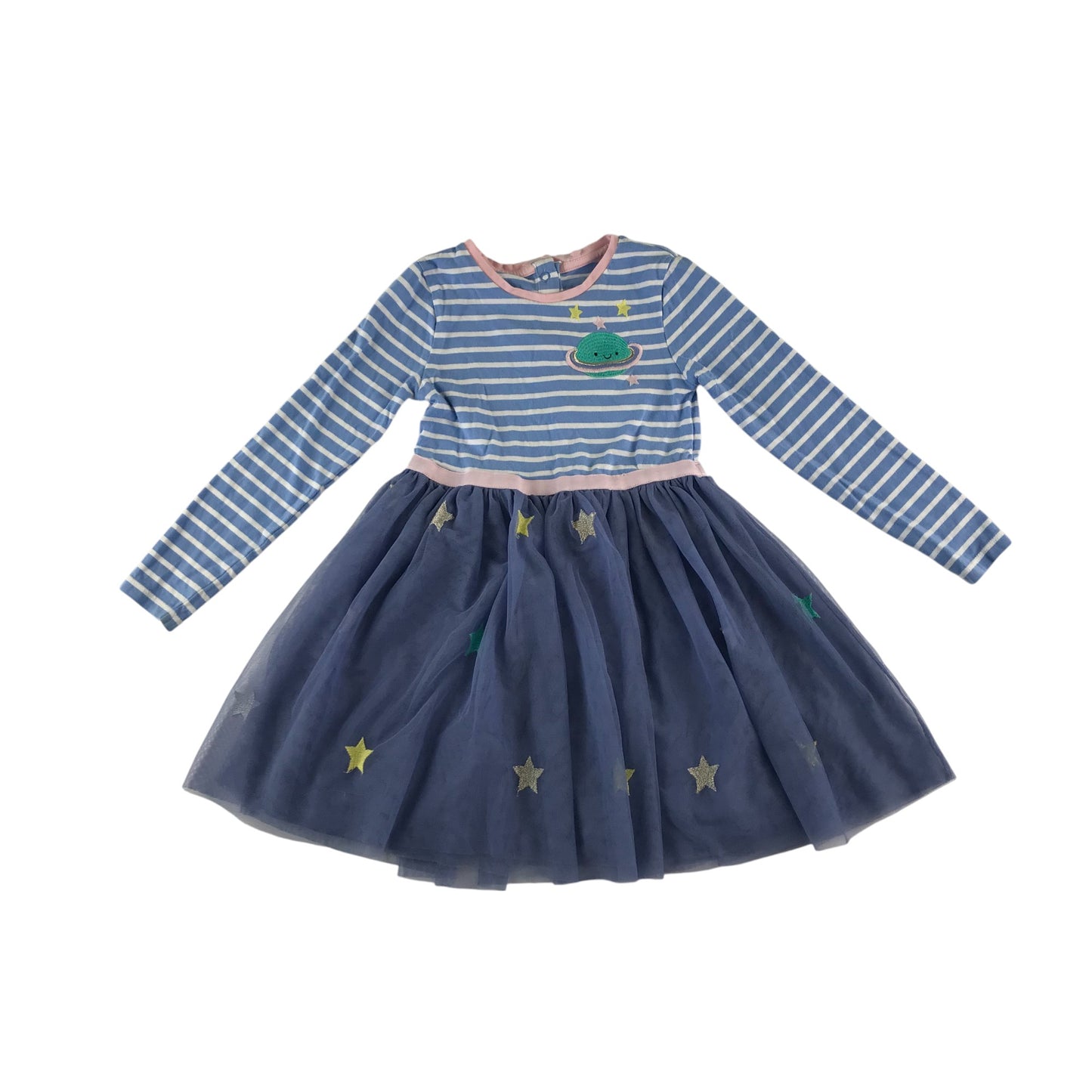 Matalan dress 5-6 years blue stripy top with tulle glittery stars