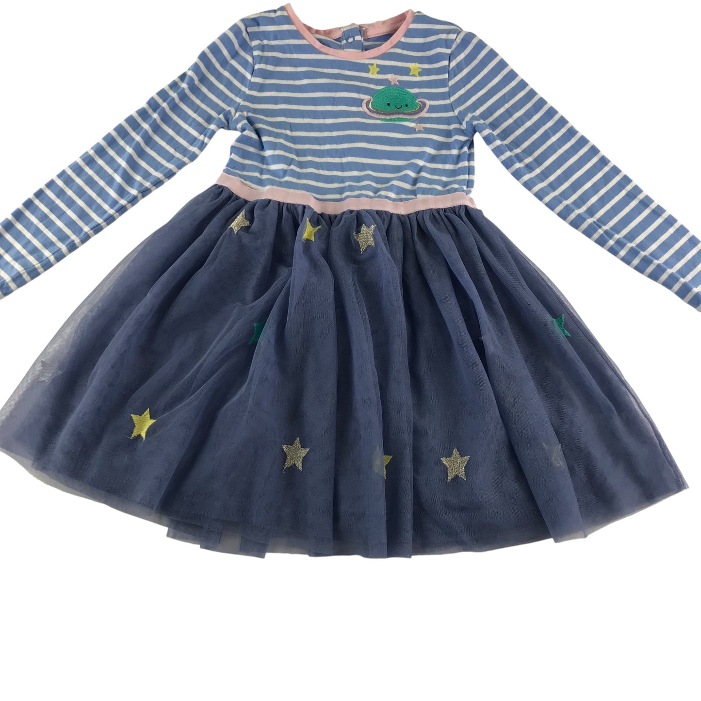 Matalan dress 5-6 years blue stripy top with tulle glittery stars