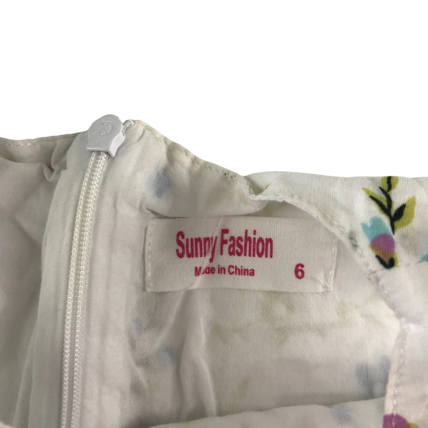 Sunny Fashion dress 5-6 years white with blue butteries and floral detailing