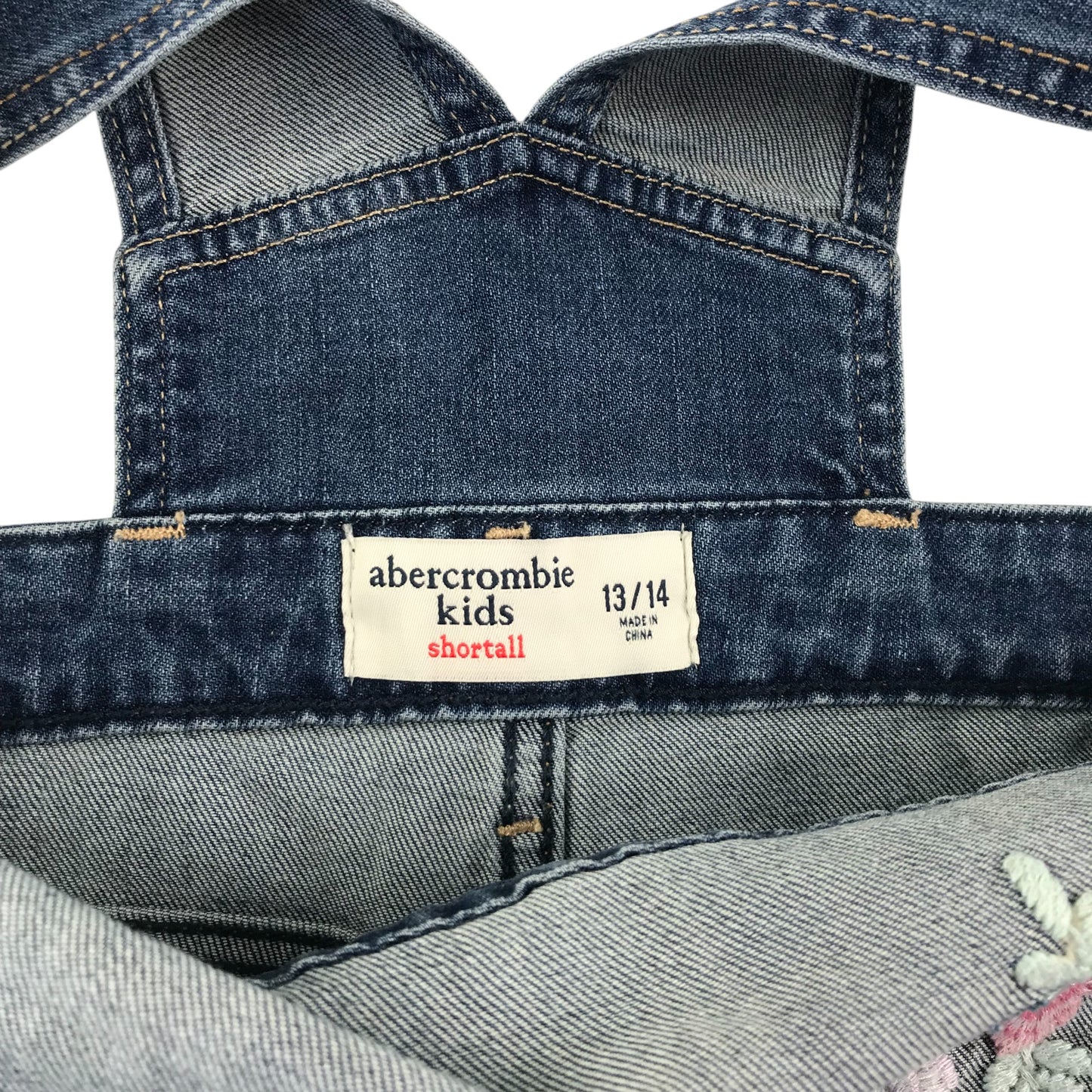 Abercrombie dungaree 13-14 years blue denim floral embroidery playsuit