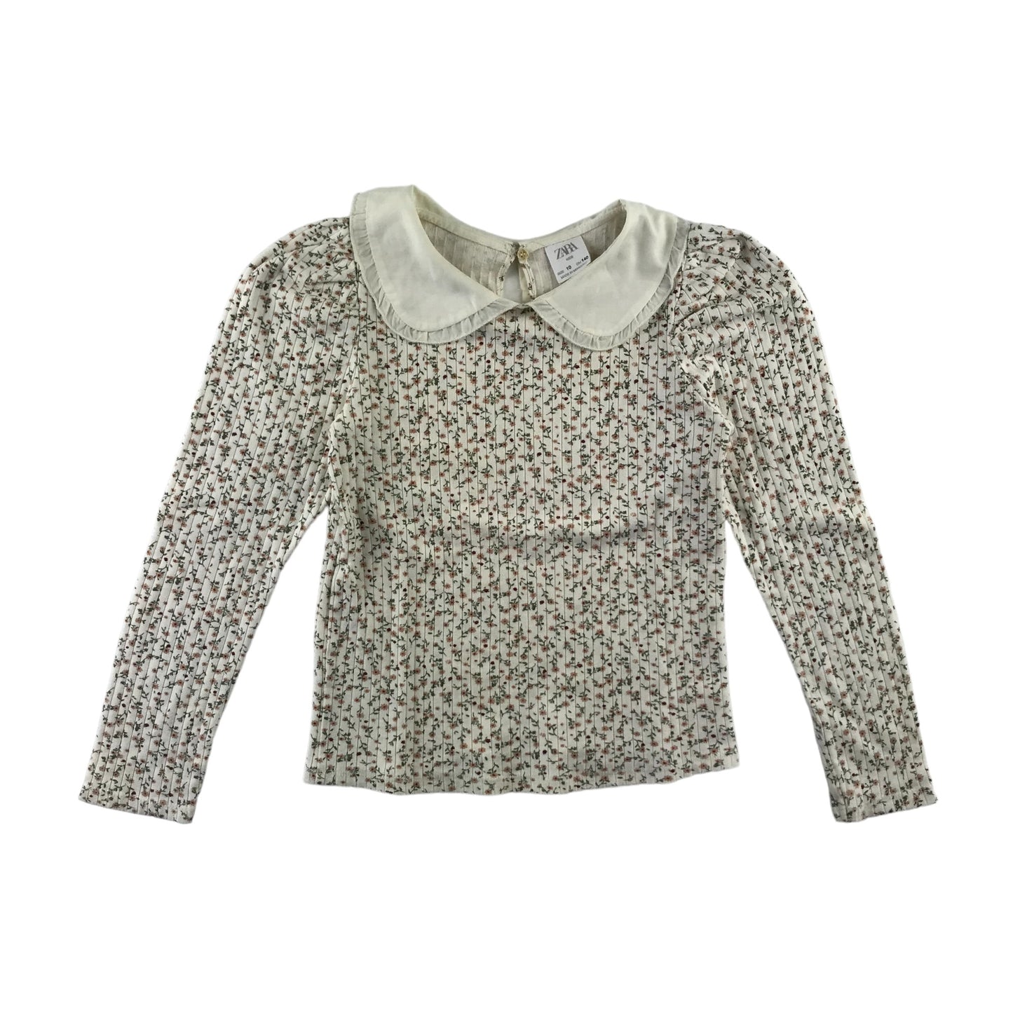 Zara t-shirt 9-10 years white floral printed with frilled collar