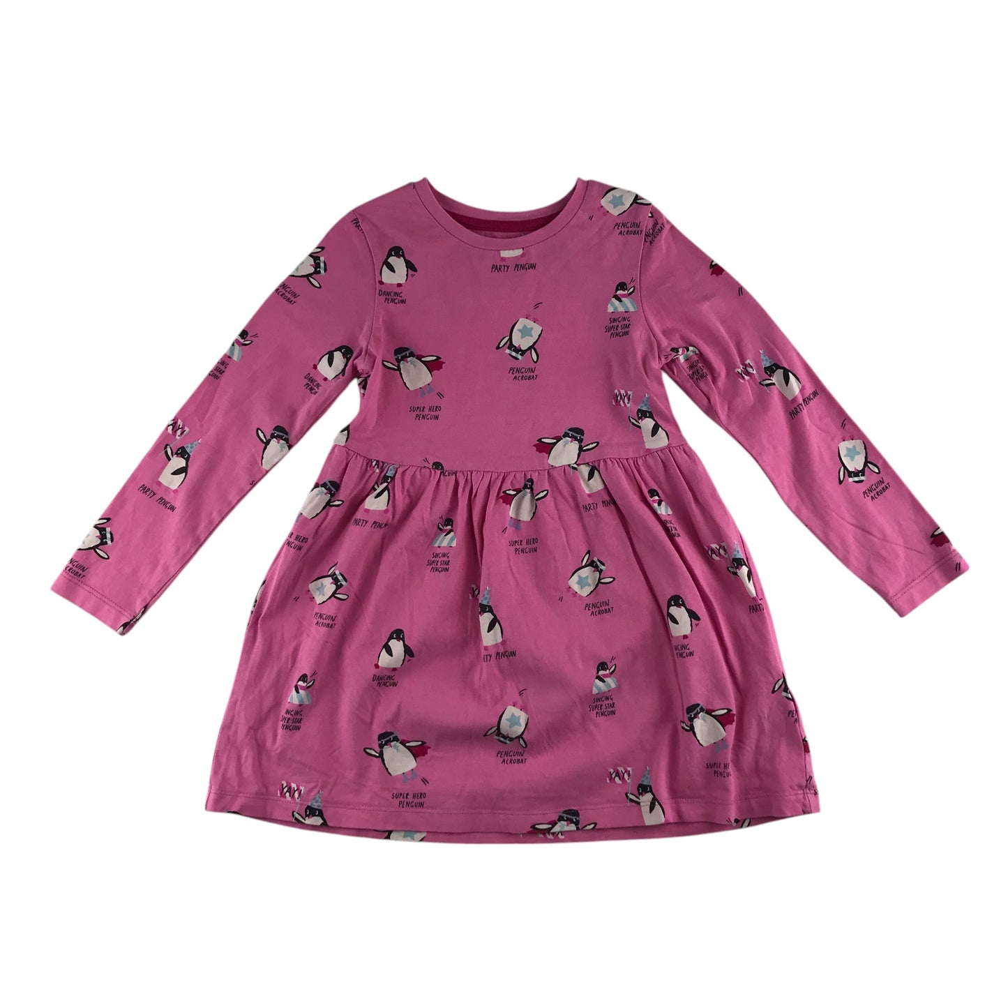 M&S dress 5-6 years pink penguins long sleeve cotton