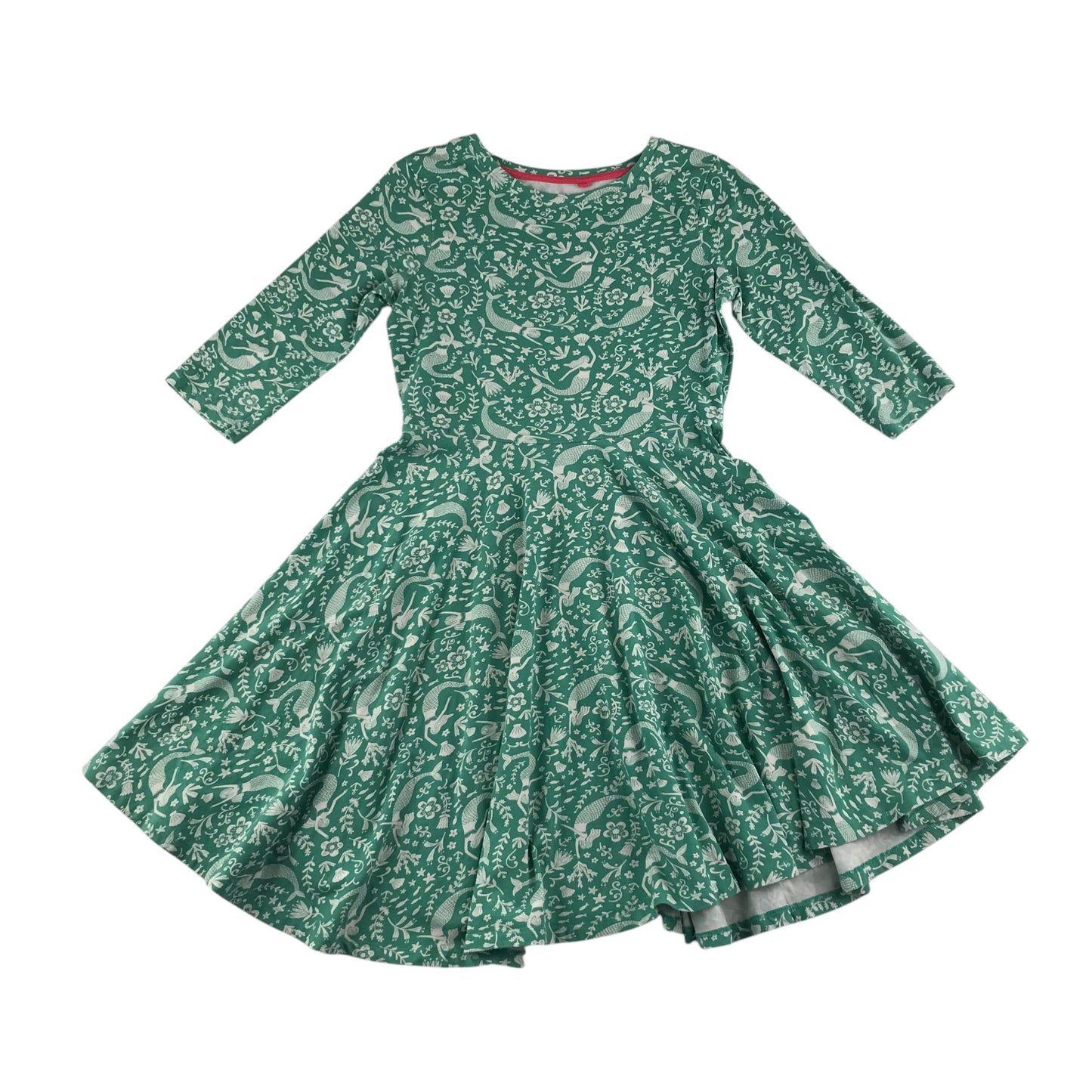 Mini Boden dress 11-12 years green mermaid print pattern 3/4 sleeves